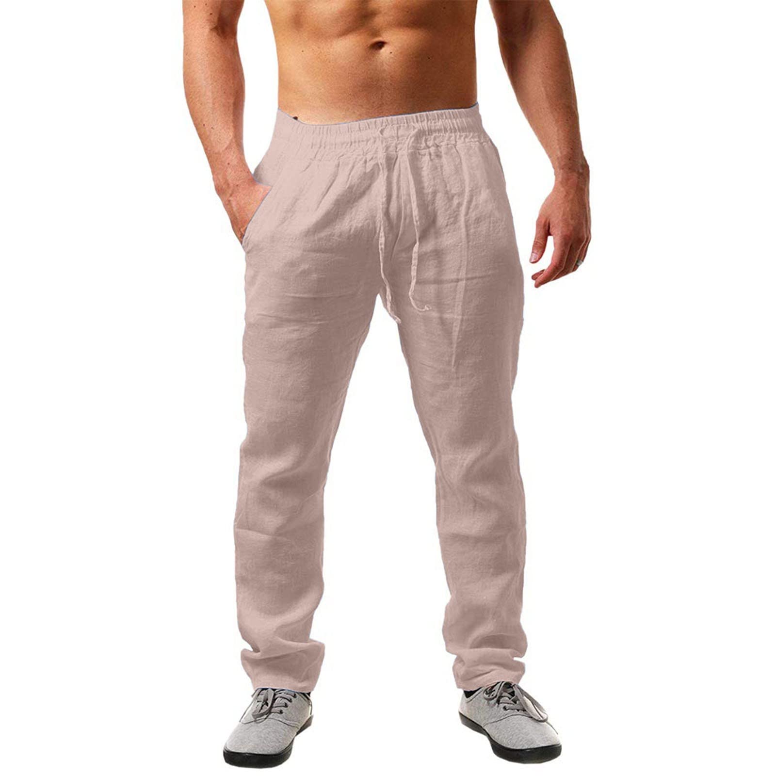 Men's Linen Pants - Elastic Waist Drawstring, Lightweight & Breathable for Beach, Yoga & Casual Wear