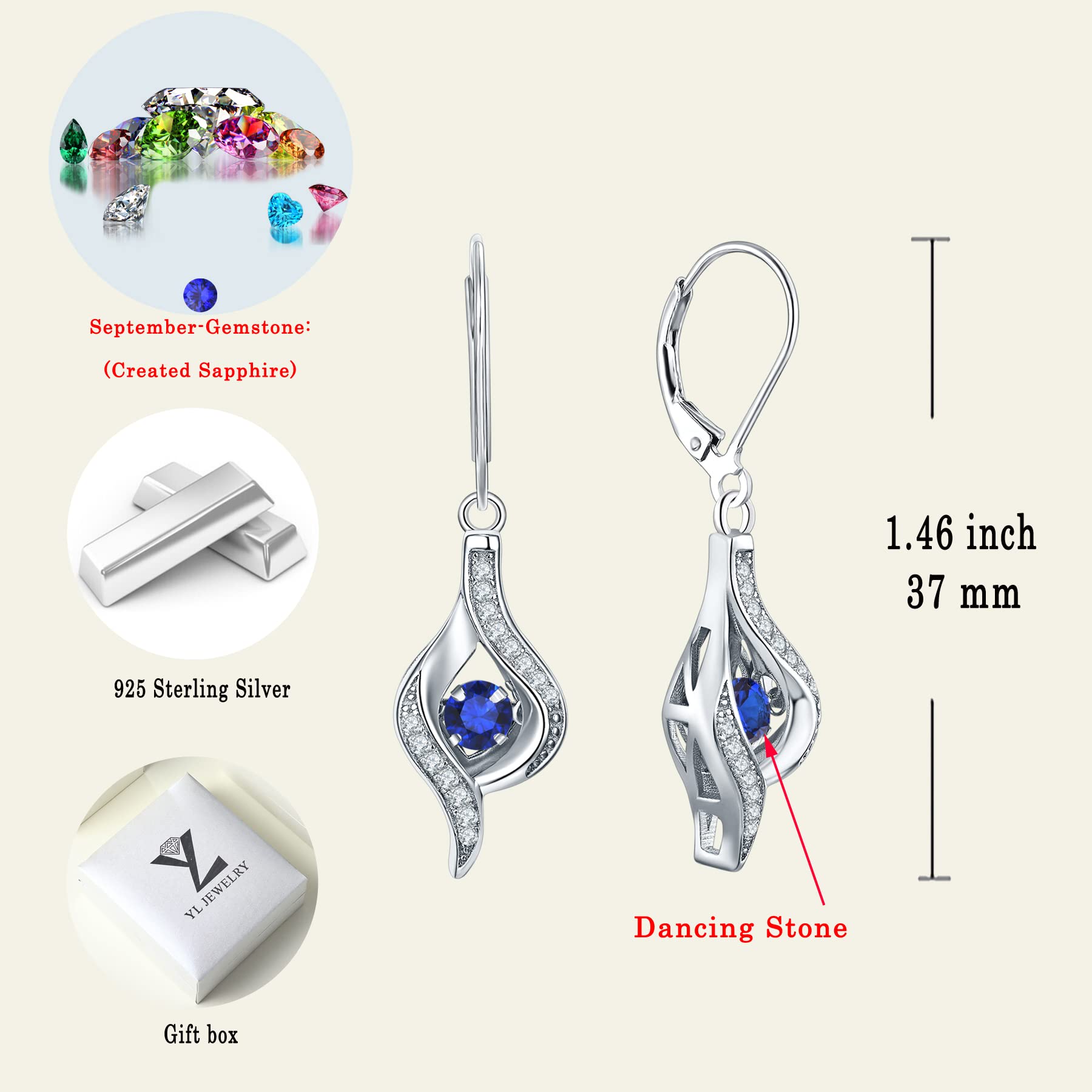 925 Sterling Silver Halo Dangle Earrings with Birthstone | Elegant Women's Jewelry Gift for Birthday, Anniversary & Special Occasions