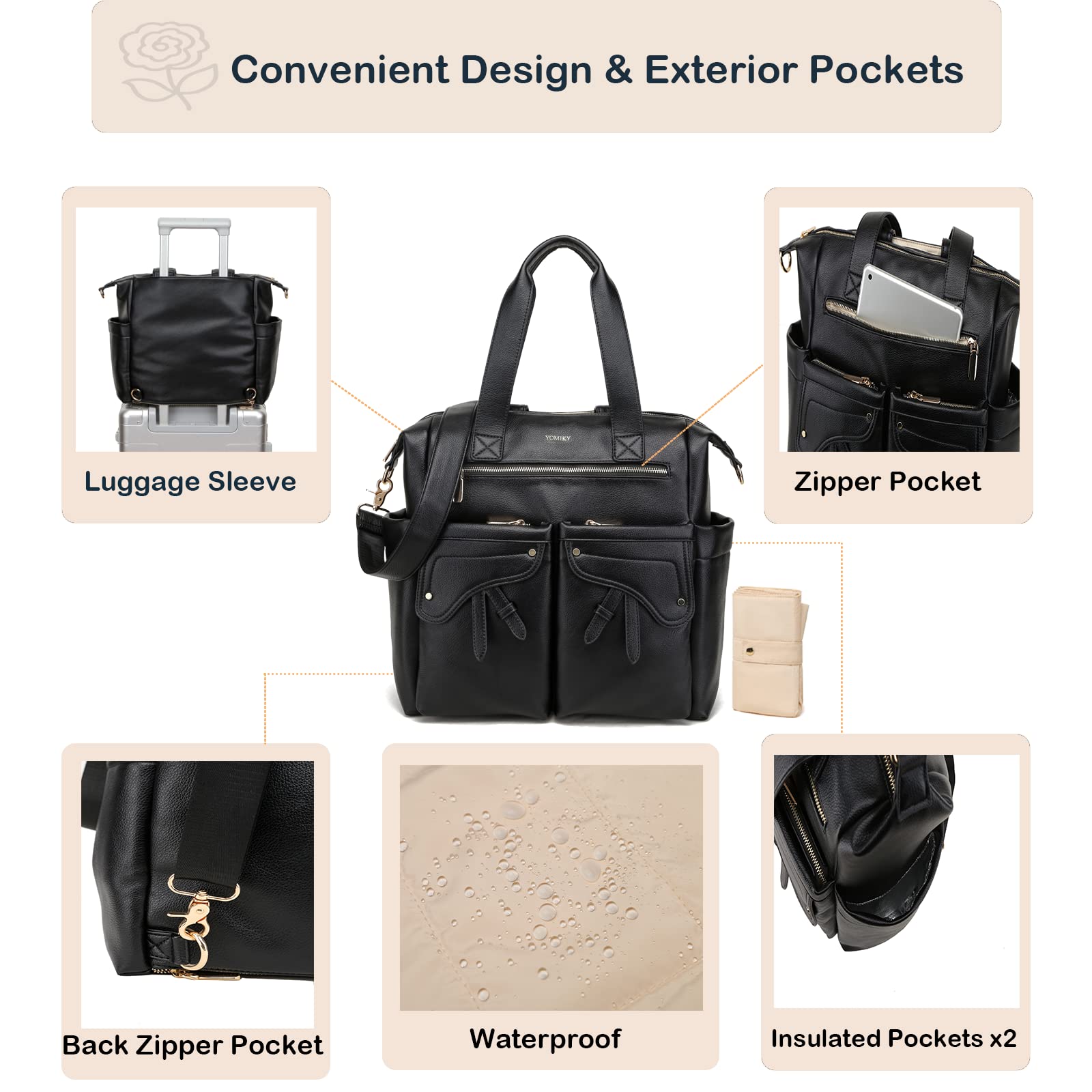 Premium Leather Diaper Bag Backpack for Moms - Large Capacity Travel Tote with Multiple Pockets | Perfect for Baby Essentials, Daycare, and Family Outings