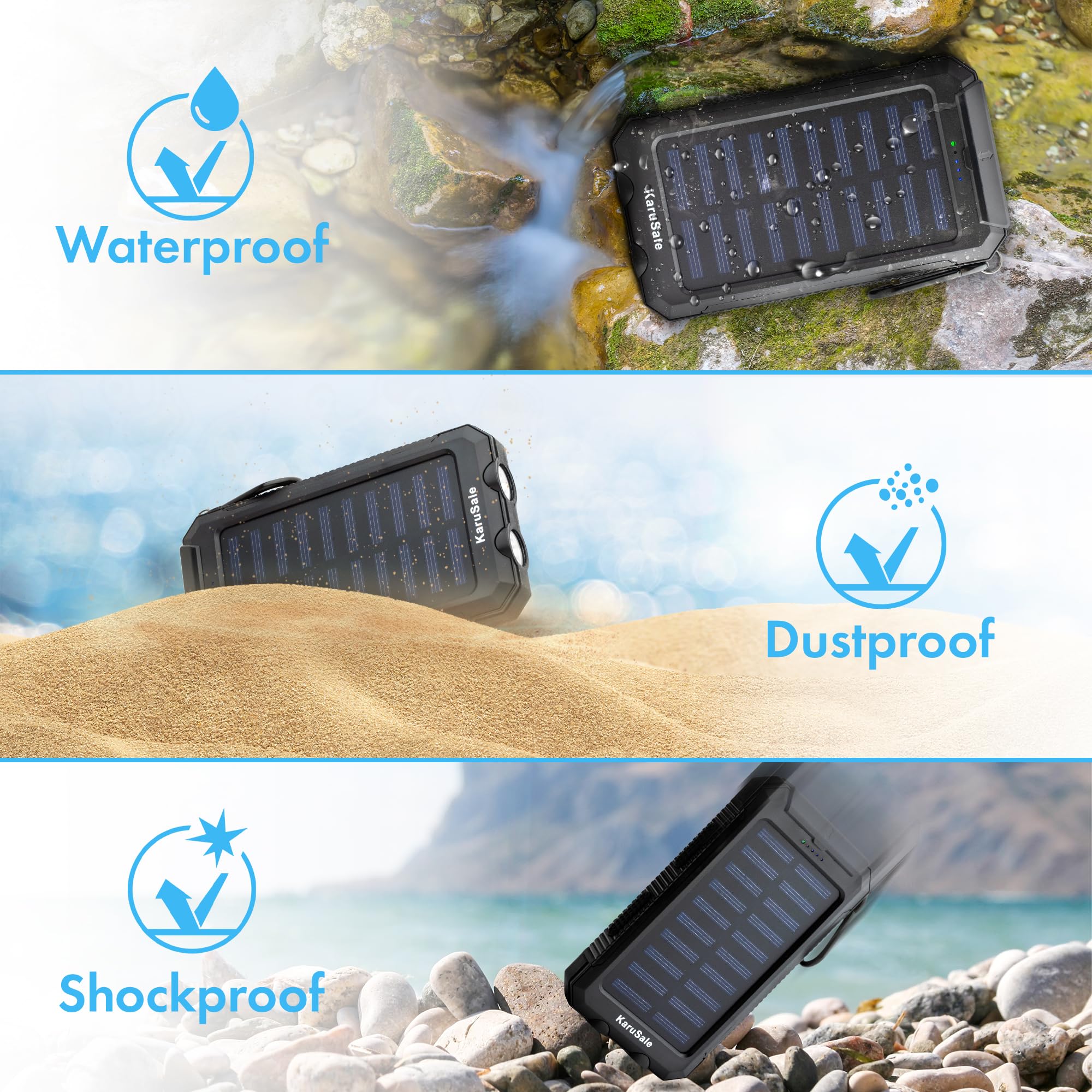 50,000mAh Solar Power Bank with QC3.0 Fast Charging - 20W Portable Charger, Waterproof External Battery Pack for iPhone, Samsung & Android Phones - Perfect for Camping, Hiking, Travel & Emergency Power Backup