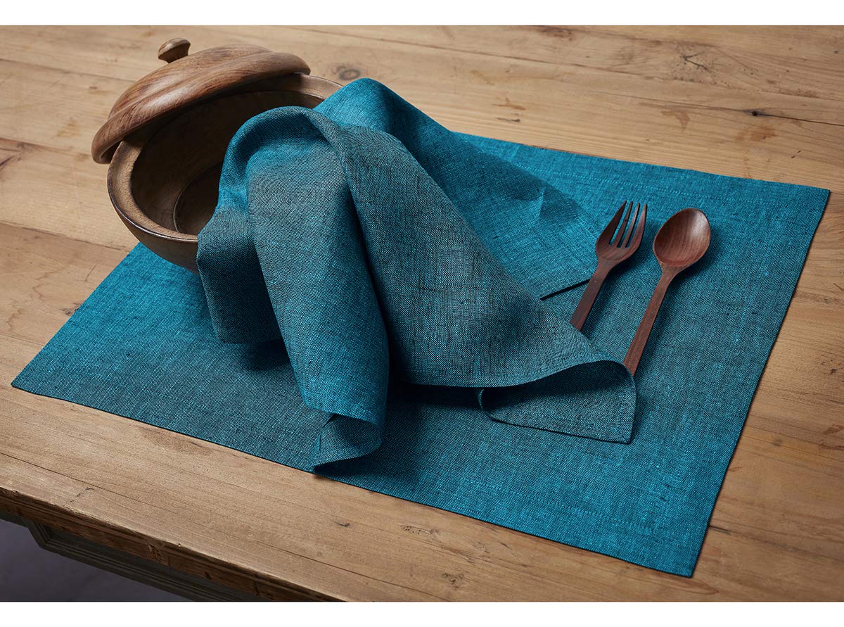 Solino Home 100% Pure Linen Dinner Napkins Set of 4 - 20x20 Inch Chambray Teal Cloth Napkins, Handcrafted & Machine Washable - Perfect for Fine Dining, Weddings & Elegant Table Settings