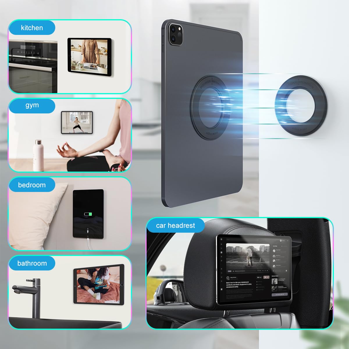 Nillkin Magnetic Wall Mount Kit for iPad, Surface, Fire Tablet - Universal Tablet Holder for Home, Office, Car & Fridge (Black) | Perfect for Kitchen Recipes, Work Presentations & Kids Entertainment
