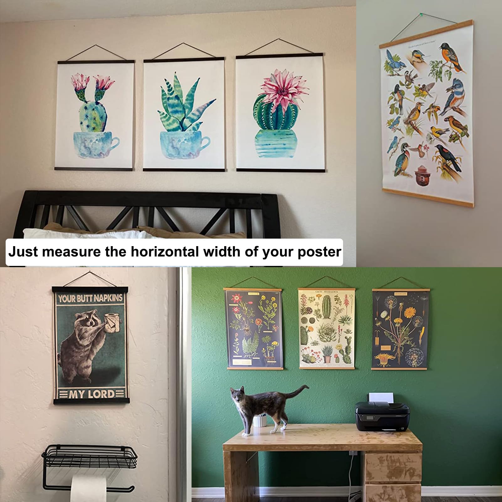 FALAMON 2 Pack Magnetic Poster Hanger Frame - 11x14 11x17 11x22 Teak Wood Poster Holder for Hanging Posters, Prints, Photos, Maps & Canvas Art - Perfect for Home, Office & Gallery Displays