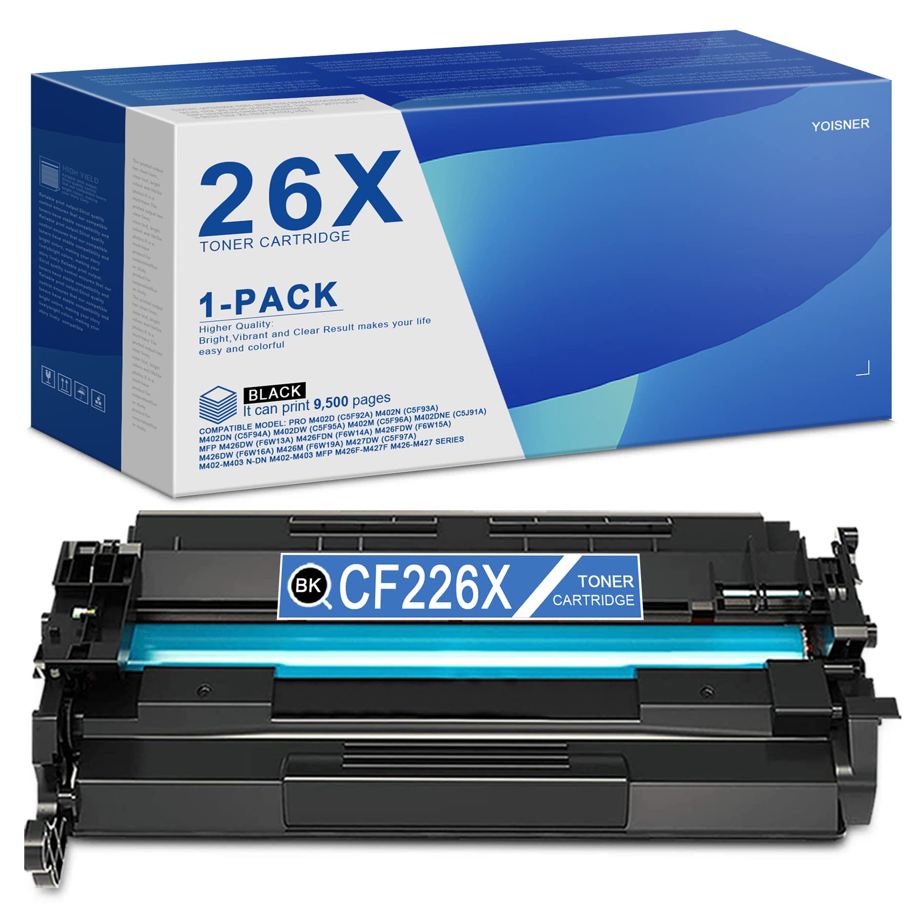 YOISNER 26X CF226X Black Toner Cartridge - Replacement for HP Pro M402d/M402n/M402dne/MFP M426dw/M426fdn/M426fdw/M426m/M427dw/M426f-M427f/M426-M427 Printers | High Yield 1-Pack | Ideal for Office & Home Printing