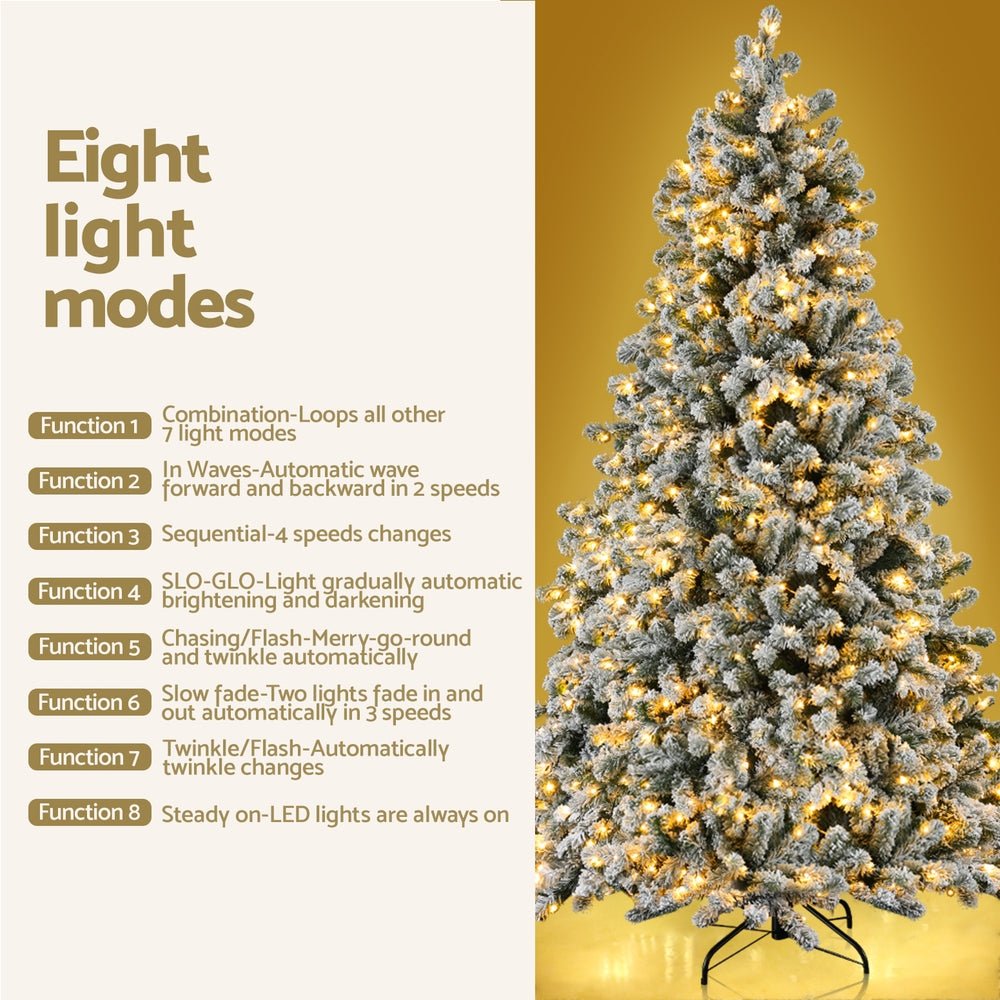 2.1m Snow Flocked Christmas Tree with LED Lights - 8 Lighting Modes, Pre-Lit Xmas Decoration for Home, Office & Holiday Party Decor
