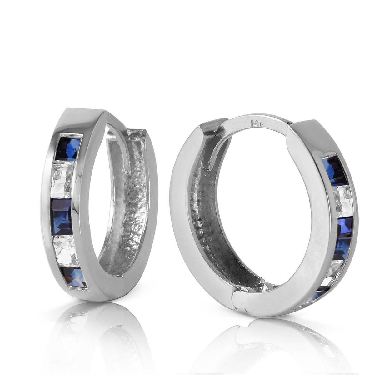 1.26 Carat 14K Solid White Gold Hoop Earrings with Natural Sapphire & White Topaz - Elegant Jewelry for Women, Perfect for Weddings, Parties & Special Occasions