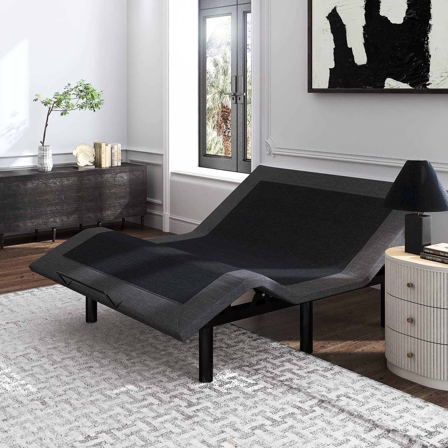 Motorized Adjustable Bed Base - Full Size Bed Frame with Wireless Remote, Customizable Head & Foot Incline & Wood Slat Support (Bed Base Only) - Perfect for Home, Office & Healthcare Use