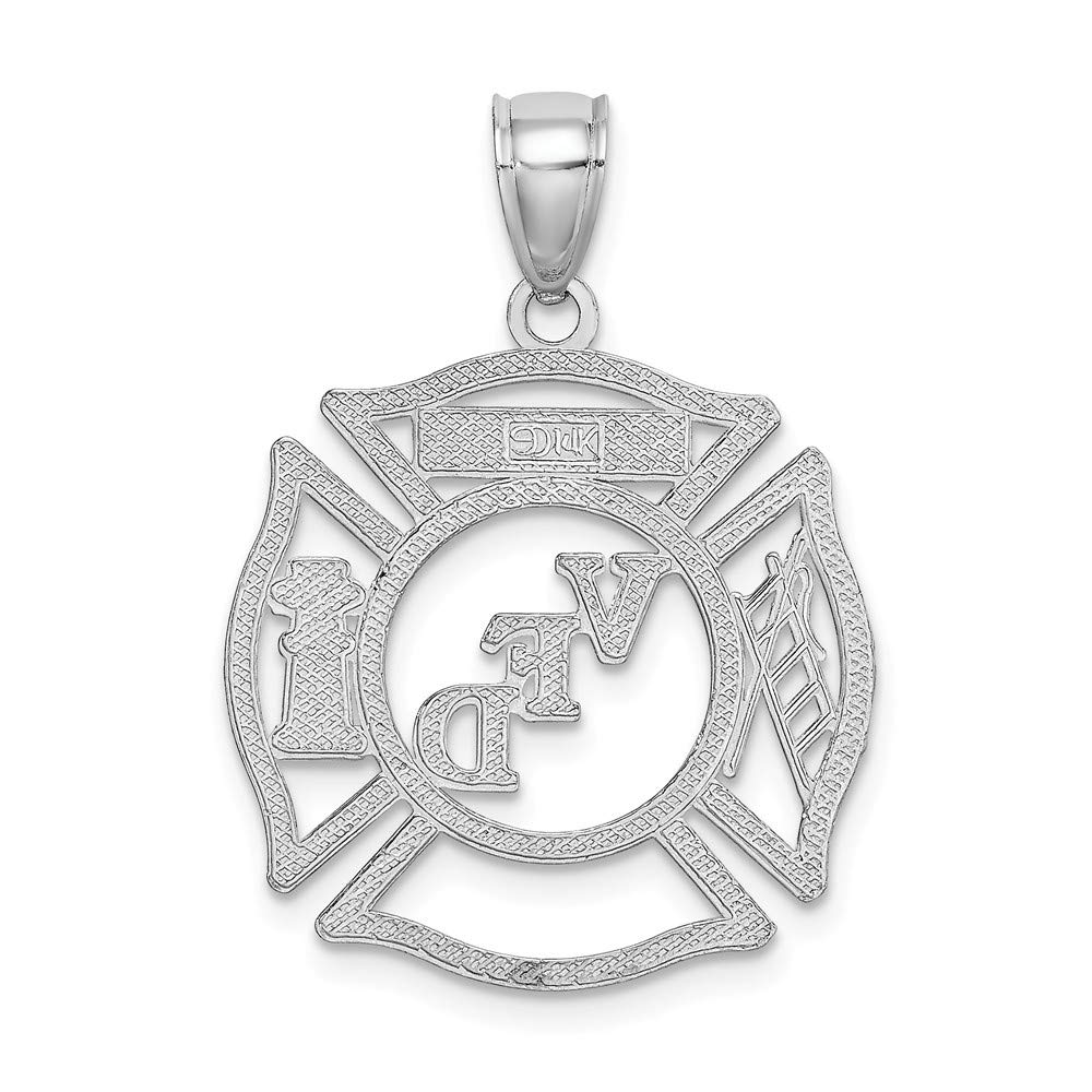 14K White Gold Volunteer Fire Department VFD Member Shield Pendant - Perfect for First Responder Gifts & Firefighter Appreciation Jewelry