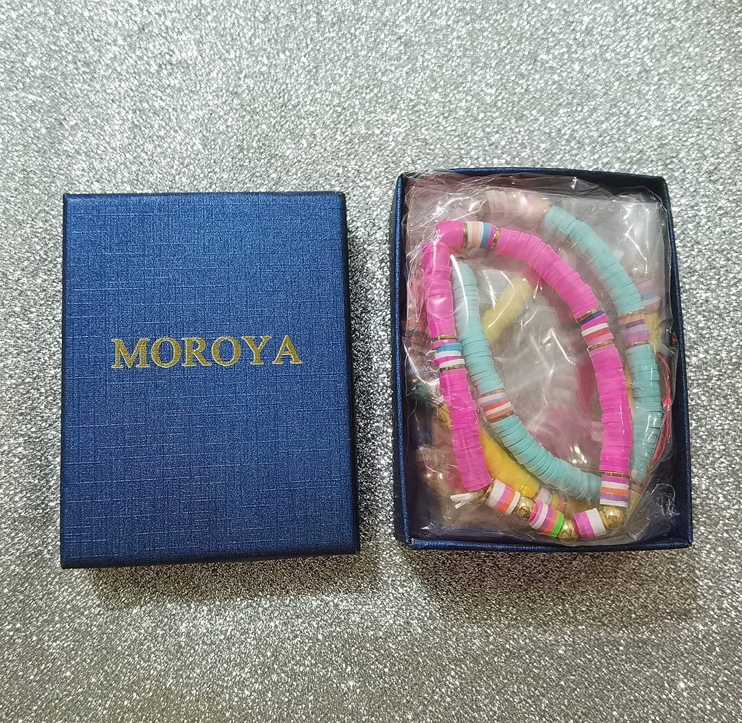 6PCS Handmade Colorful Sliced Clay Bracelets for Women - Stackable Rainbow Vinyl Disc Bead Stretch Bracelets Set - Plastic Summer Wristbands for Casual Wear, Beach Parties & Festival Accessories