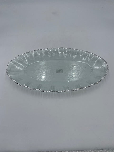 17x9.5 Inch Silver Oval Glass Plate - Elegant Serving Tray for Desserts, Appetizers & Home Decor