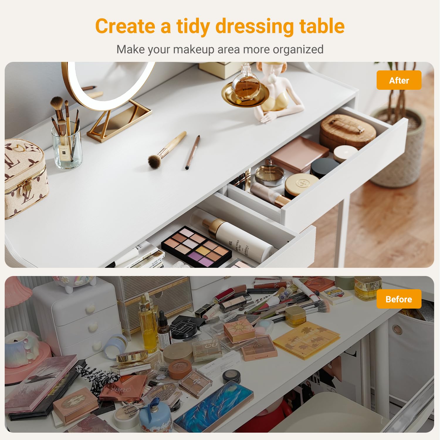 CubiCubi 40 Inch White Vanity Desk with 2 Drawers - Modern Computer Desk for Home Office, Makeup Dressing Table & Study Workstation | Perfect for Small Spaces, Bedroom, Dorm & Apartment