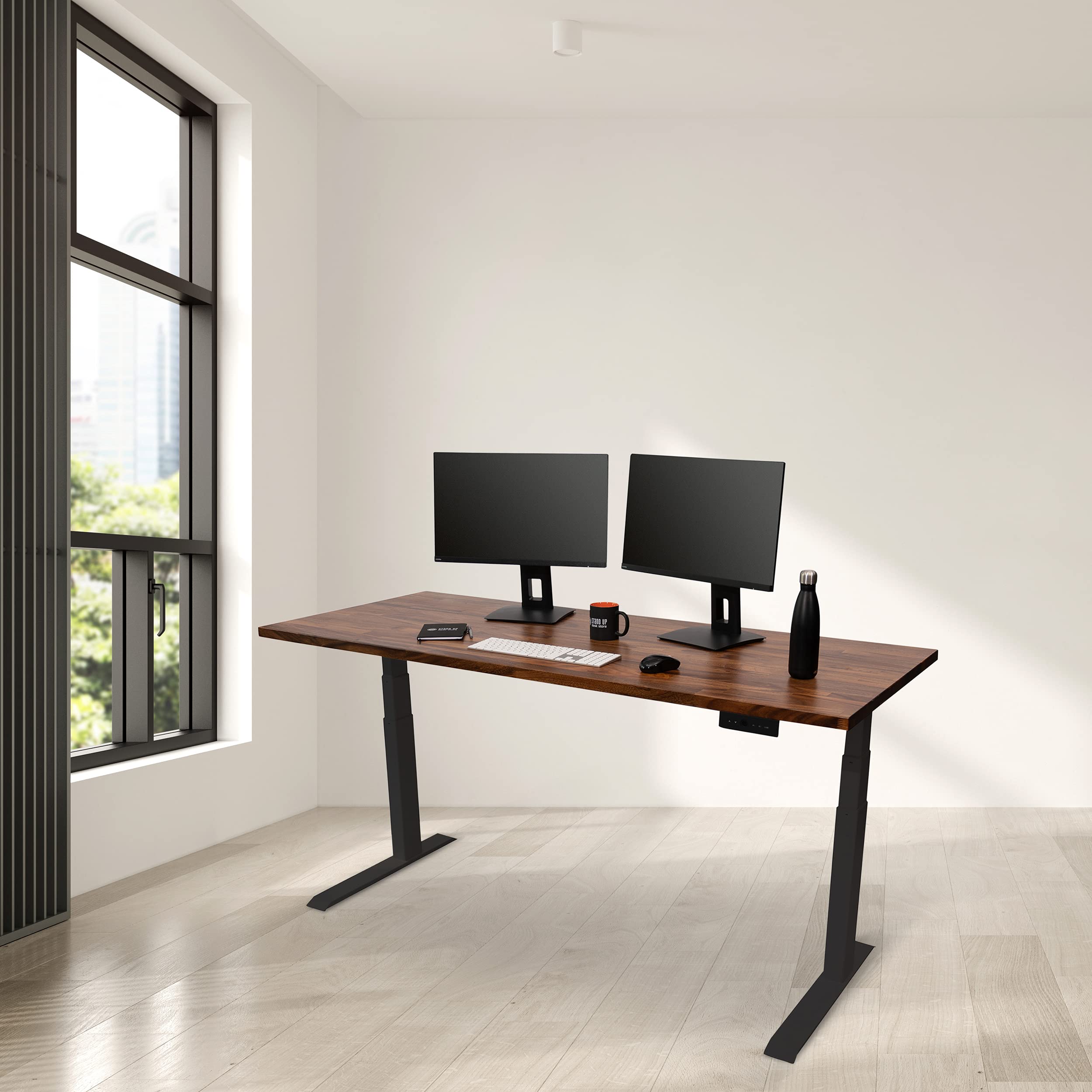 Premium Electric Standing Desk with Solid Walnut Top - 71