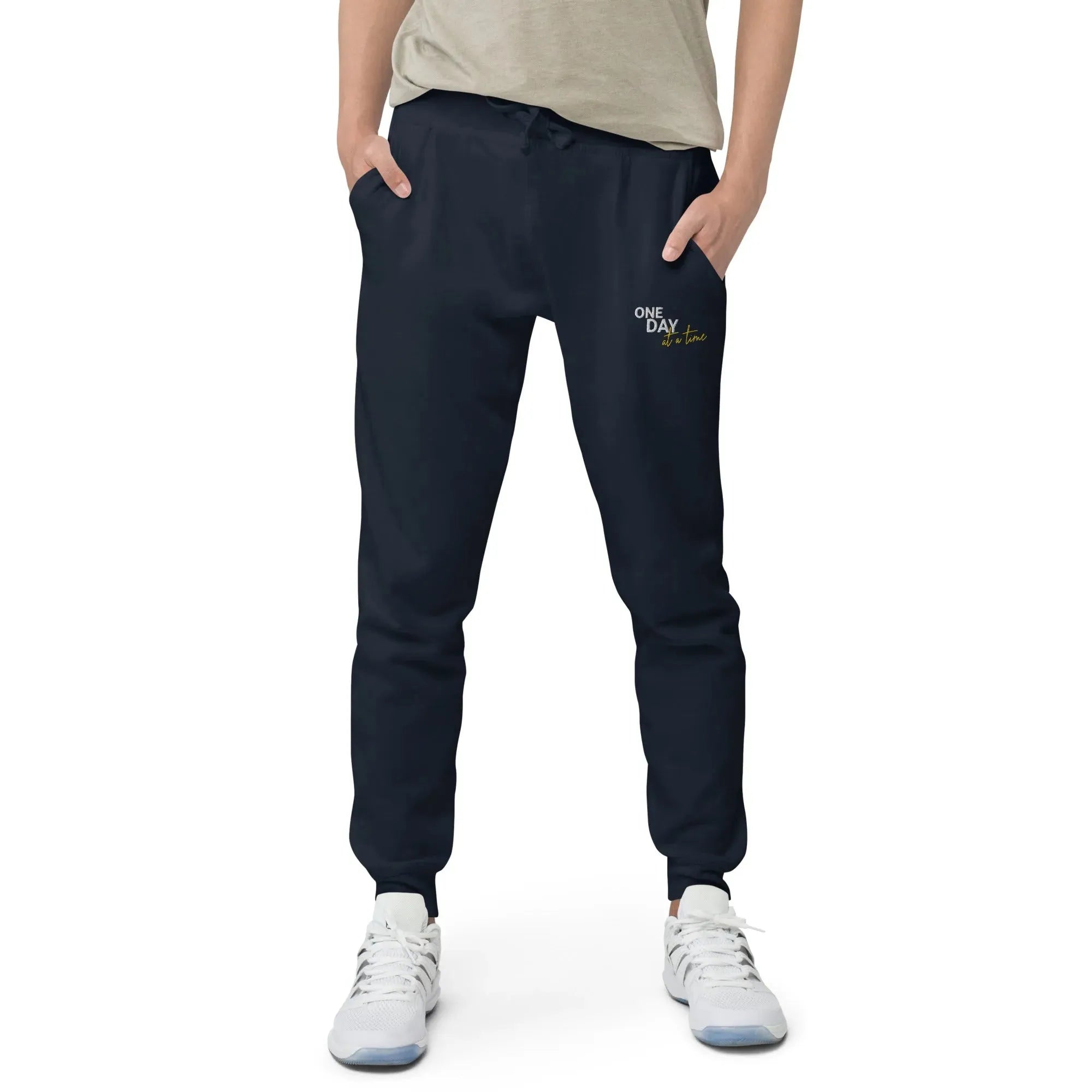 One Day At A Time Embroidered Unisex Fleece Sweatpants - Cozy Loungewear for Relaxing at Home, Yoga, and Casual Outings
