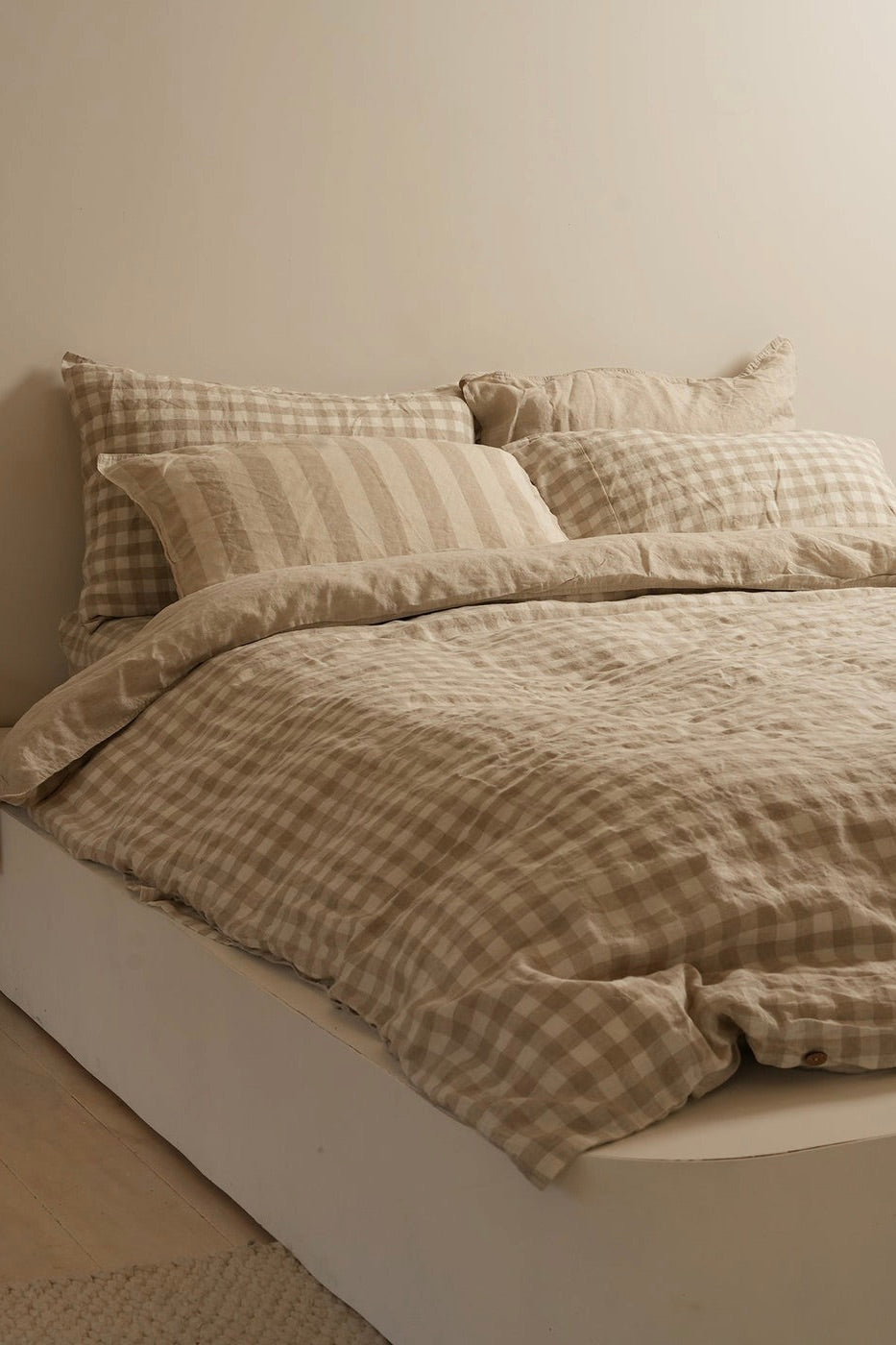100% French Flax Linen Reversible Duvet Cover Set - Natural Gingham Pattern - King Size - Breathable & Soft Bedding for All Seasons - Perfect for Master Bedroom, Guest Room & Vacation Homes