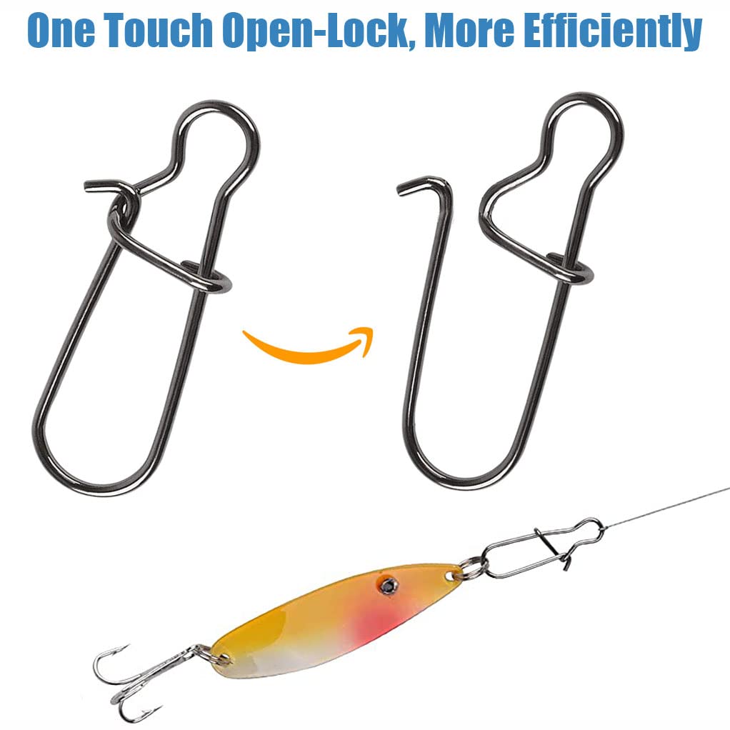 JSHANMEI Strong Stainless Steel Fishing Snaps Clip Duo Lock Snap Swivels - Quick Change Lure Snap Fishing Clips for Freshwater & Saltwater Fishing - Perfect for Bass, Trout, and Saltwater Game Fish