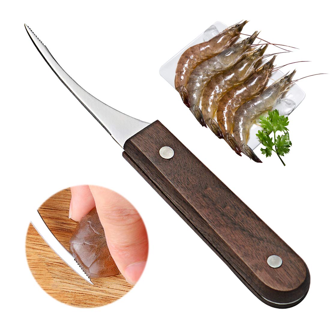 Stainless Steel Shrimp Deveiner Tool with Wooden Handle - Easy Shrimp Cleaning Knife for Kitchen & Seafood Prep | Perfect for Home Cooks & Professional Chefs