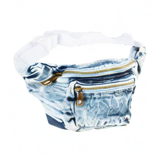 Funny Guy Mugs Premium Retro Denim Fanny Pack - Vintage Acid Wash Jean Waist Bag for Men & Women | Perfect for Travel, Hiking, Concerts & Everyday Use