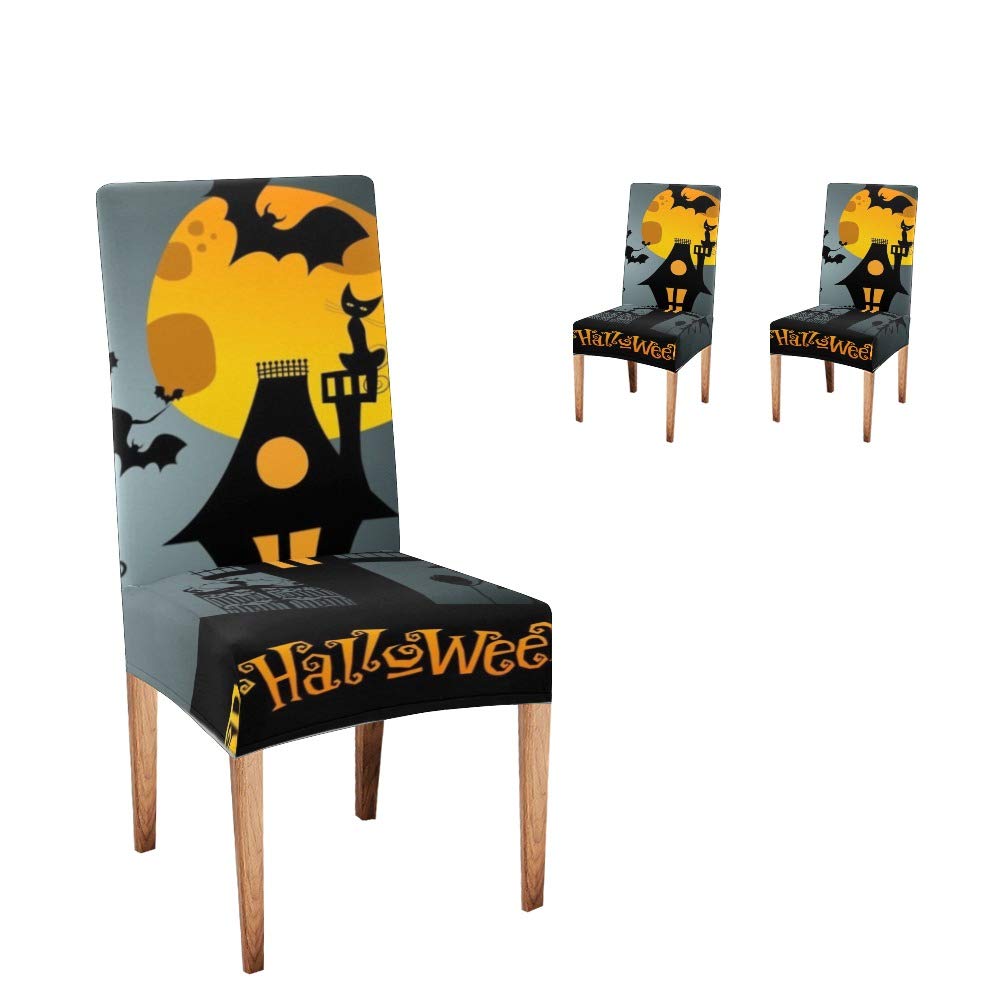 XIUCOO Stretch Chair Covers - Soft Halloween Pumpkin Design Seat Protectors (Set of 2) - Elastic Dining Room Chair Slipcovers for Kitchen, Party & Home Decor