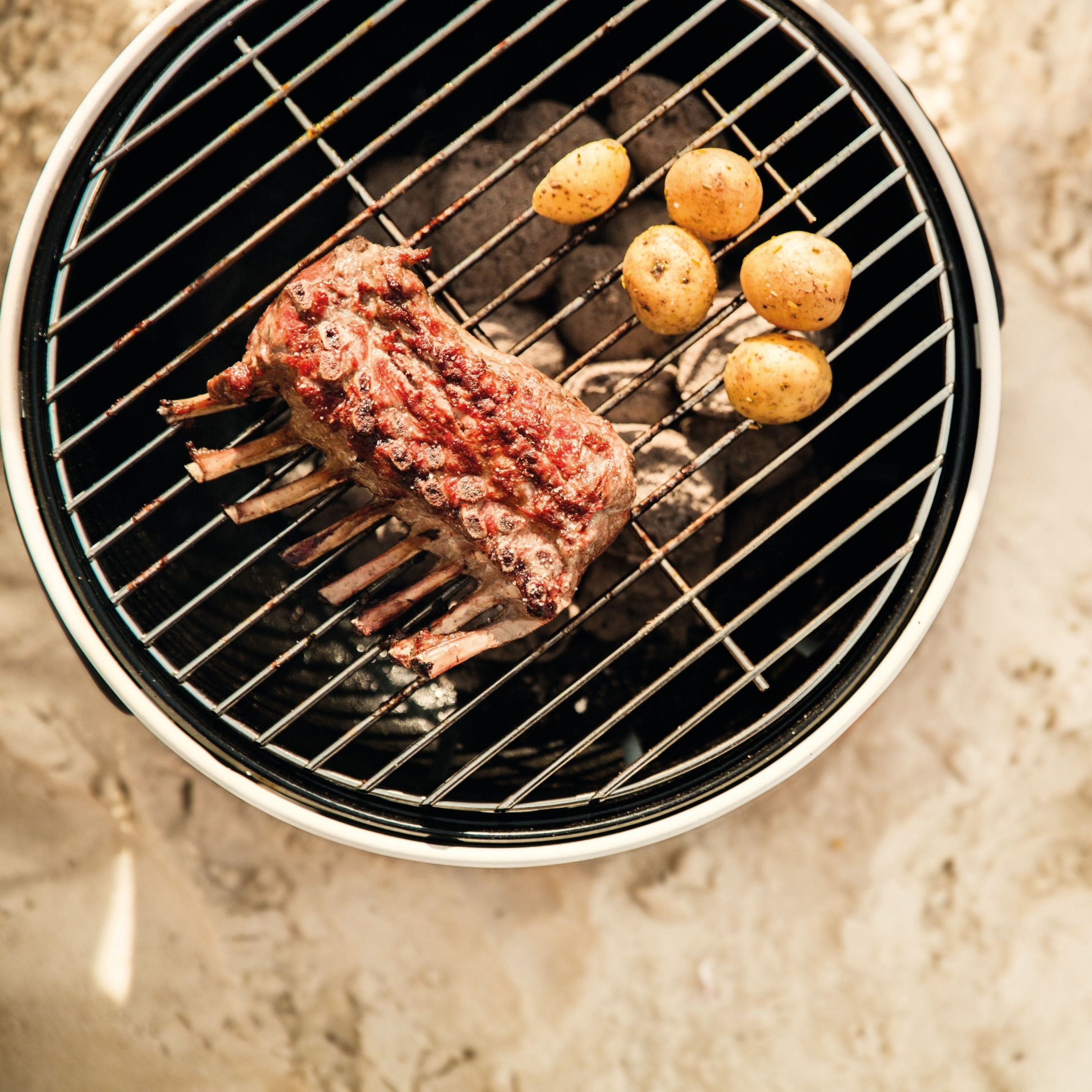BergHOFF Leo Portable Tabletop Charcoal Grill - Compact Outdoor BBQ Grill for Camping, Picnics & Backyard Cooking, White