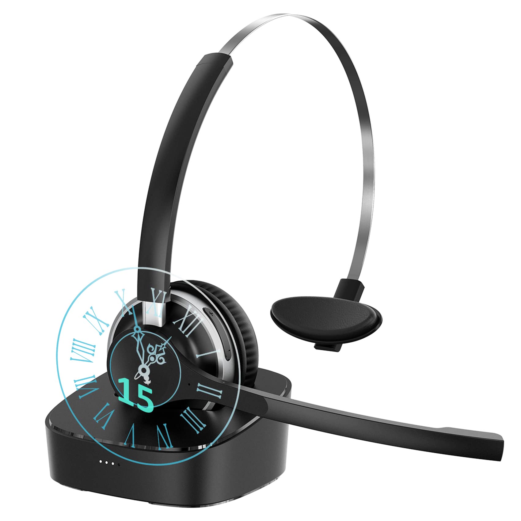 Trucker Wireless Headset with Dual Microphone Noise Cancelling & Charging Dock - 215 Hours Battery Life, Online Controls, Mute Function, Ultra-Light Design, Multipoint Connectivity - Perfect for Skype, Zoom Calls, Remote Work & Online Meetings