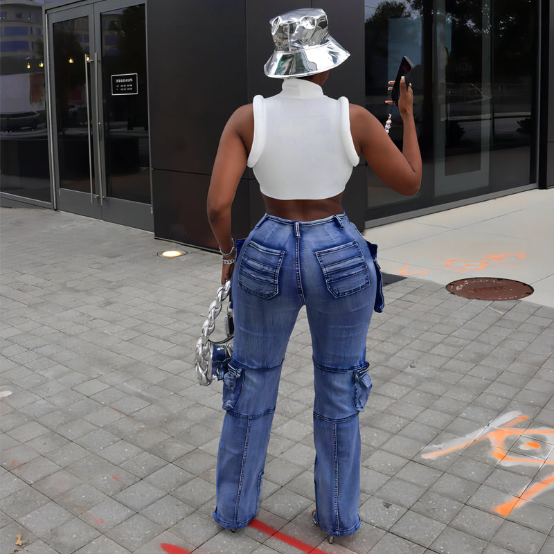 Stylish Multi-Pocket Straight Leg Jeans for Women & Men - Comfortable Denim Pants for Casual Wear, Work & Everyday Outfits