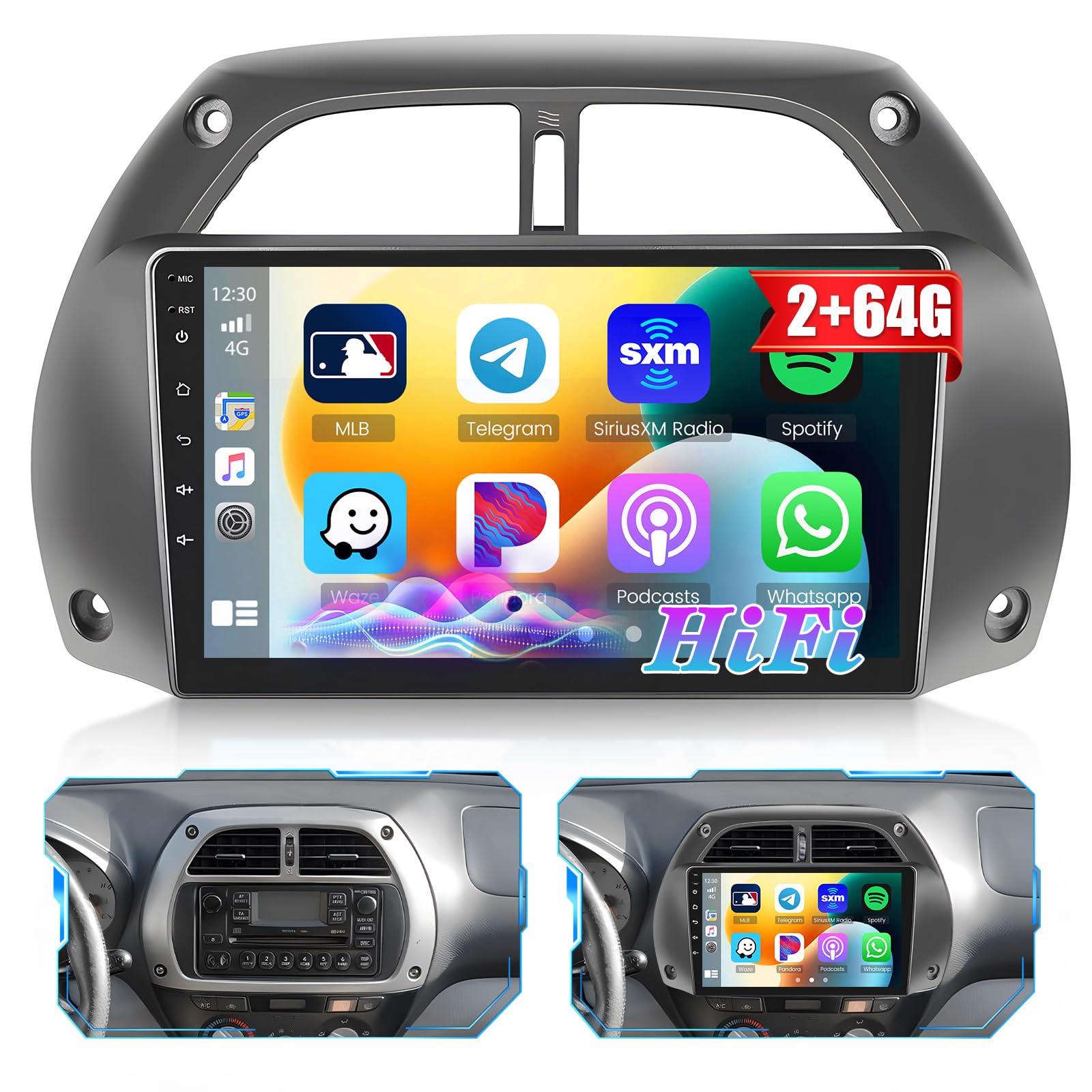 Roinvou 9 Inch Android 13 Car Stereo for Toyota RAV4 2000-2003 | 2GB RAM 64GB ROM | Wireless CarPlay & Android Auto | Bluetooth GPS WiFi | HD Touchscreen with AHD Backup Camera | Perfect for Commuting & Road Trips