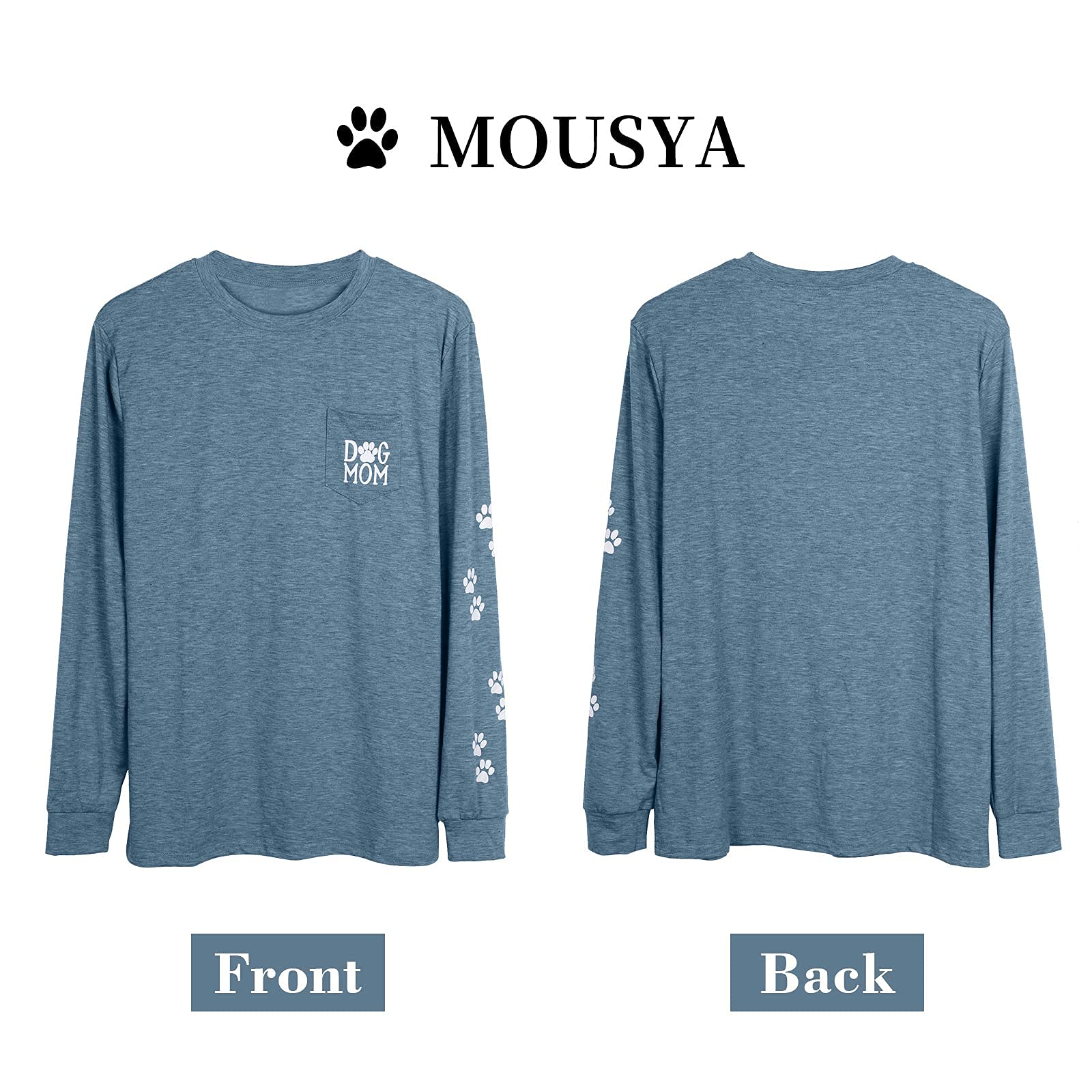 Dog Mom Pullover Sweatshirt - Women's Cute Dog Lover Graphic Tee with Paw Print Design & Patch Pocket, Long Sleeve Casual Shirt - Perfect for Dog Walks, Pet Lover Gifts & Cozy Outfits