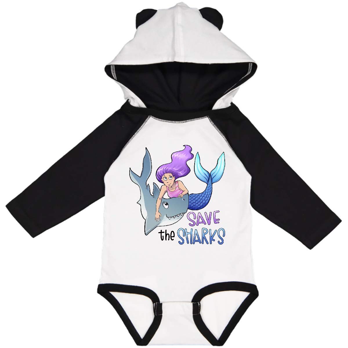Inktastic Save The Sharks Mermaid Long Sleeve Baby Bodysuit - Cute Ocean Animal Theme for Newborns & Infants - Perfect for Beach Outings, Photo Shoots & Shark Conservation Events