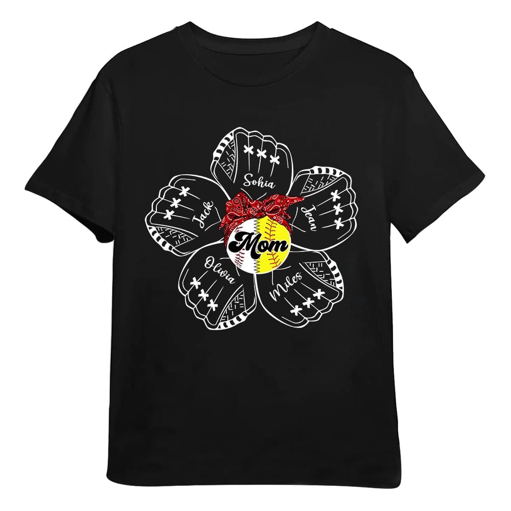 Custom Personalized Baseball Mom Shirt with Grandkids Names - Softball Mom Gift for Women - Comfortable & Stylish Team Apparel - Perfect for Games, Practices & Supporting Your Player