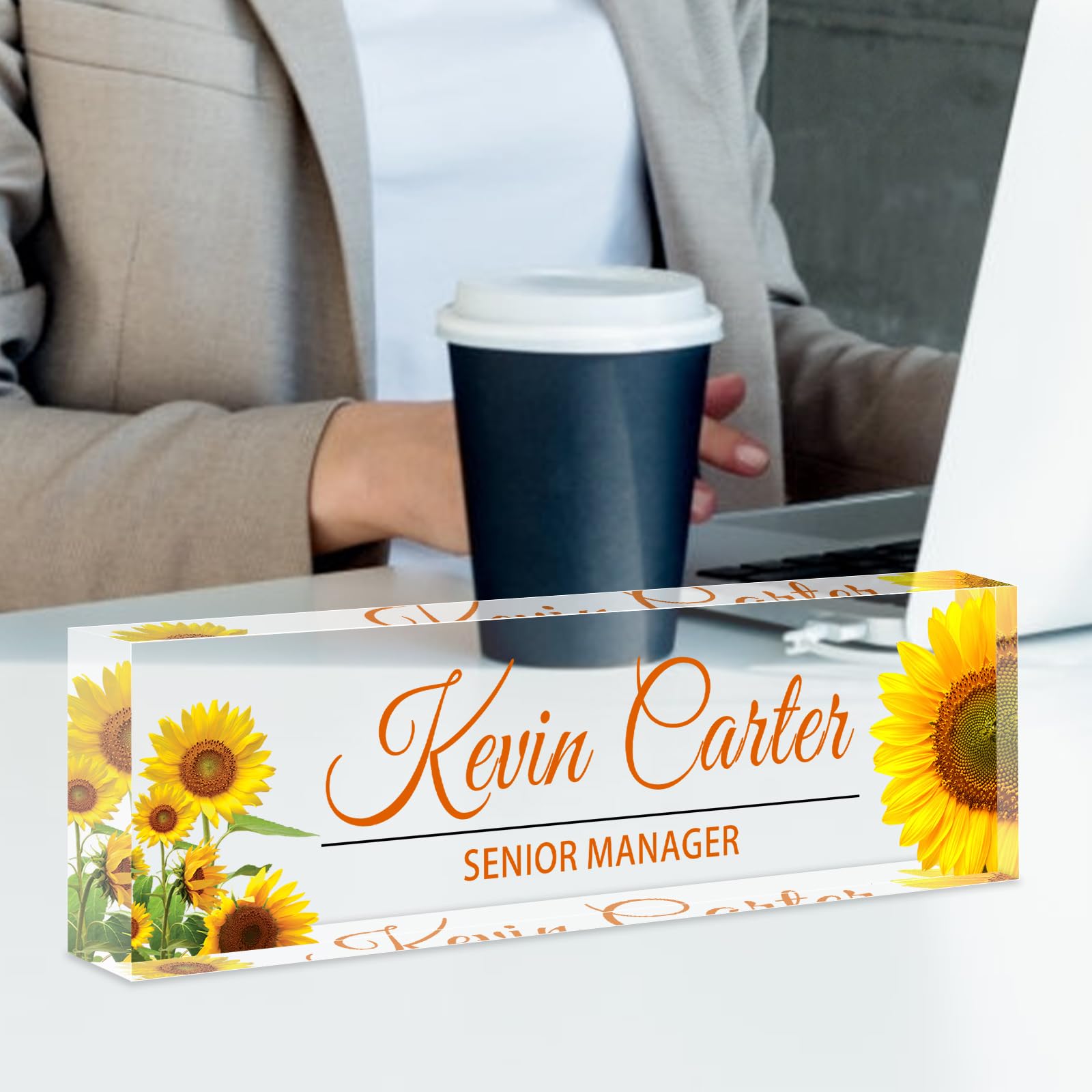 Custom Acrylic Desk Name Plate - Personalized Office Sign for Employee Appreciation Gifts, Funny Desk Decor for Boss, Nurse, Teacher - Perfect for Workplace, Home Office & Professional Settings (Flower A6 Design)