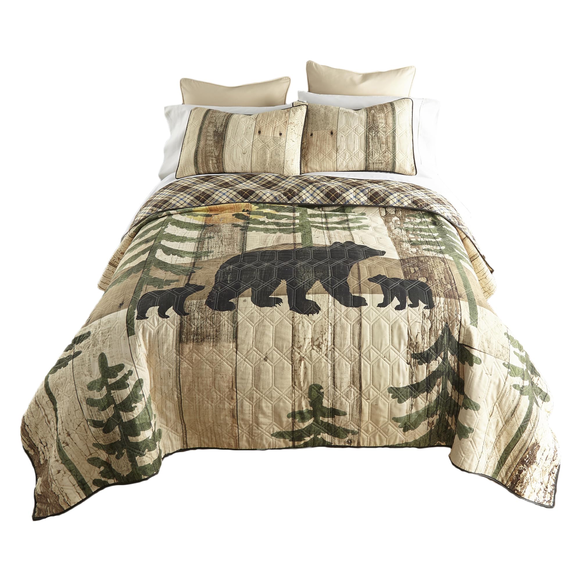 Donna Sharp King Size Bedding Set - 3 Piece Lodge Quilt Set with Painted Bear Design, King Quilt & 2 Pillow Shams - Machine Washable for Cozy Cabin & Rustic Bedroom Decor