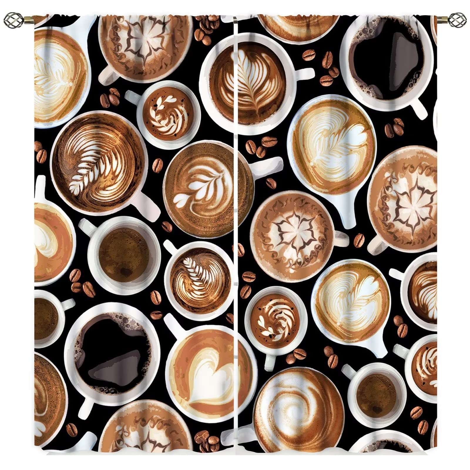 Darkening Coffee Themed Kitchen Curtains - 42x45 Inch Rod Pocket Window Drapes for Cafe, Restaurant & Home Decor - Perfect for Kitchens, Dining Rooms & Coffee Shops