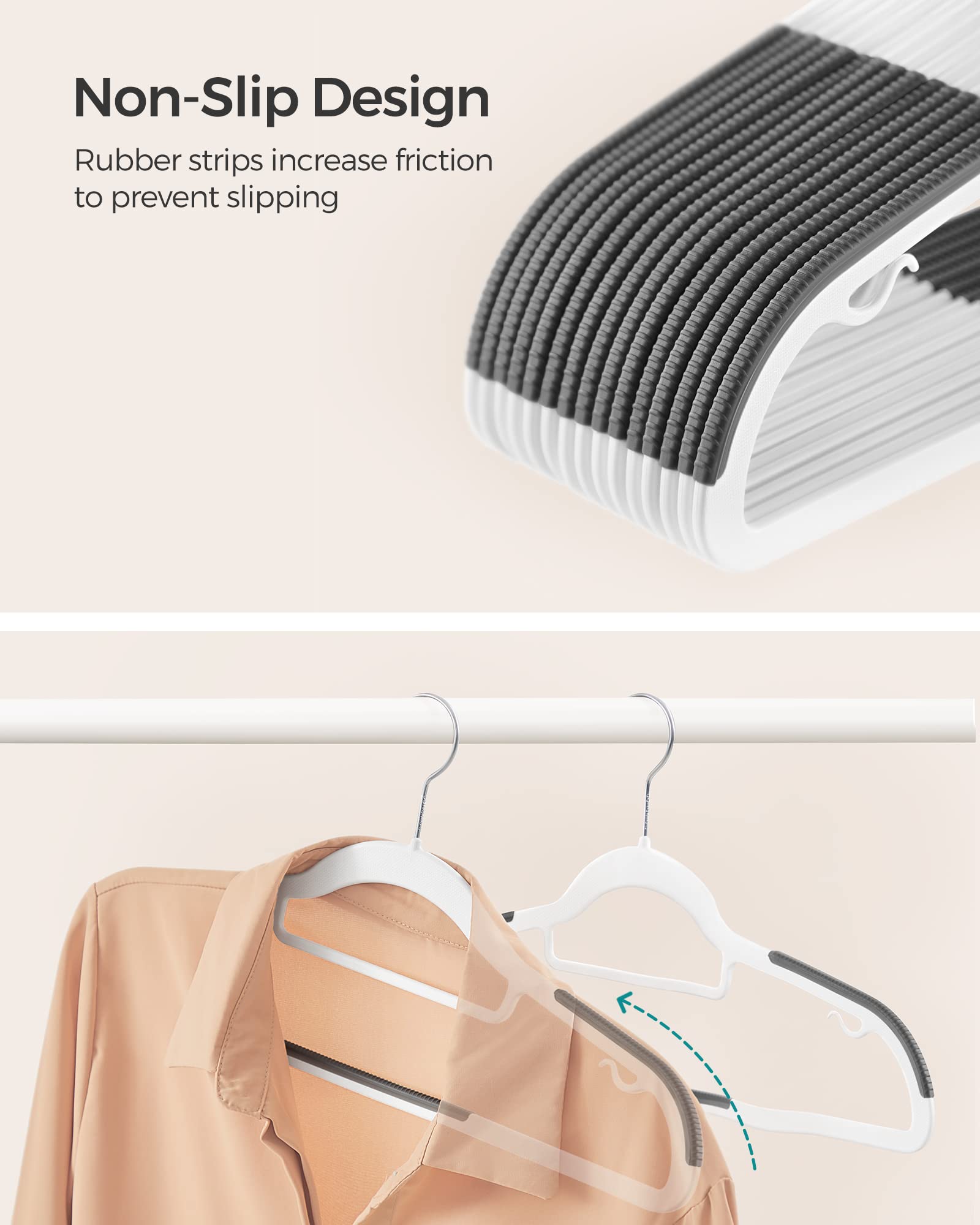 SONGMICS 50-Pack Heavy Duty Plastic Clothes Hangers - Non-Slip Space Saving Hangers with 360° Swivel Hook (0.2