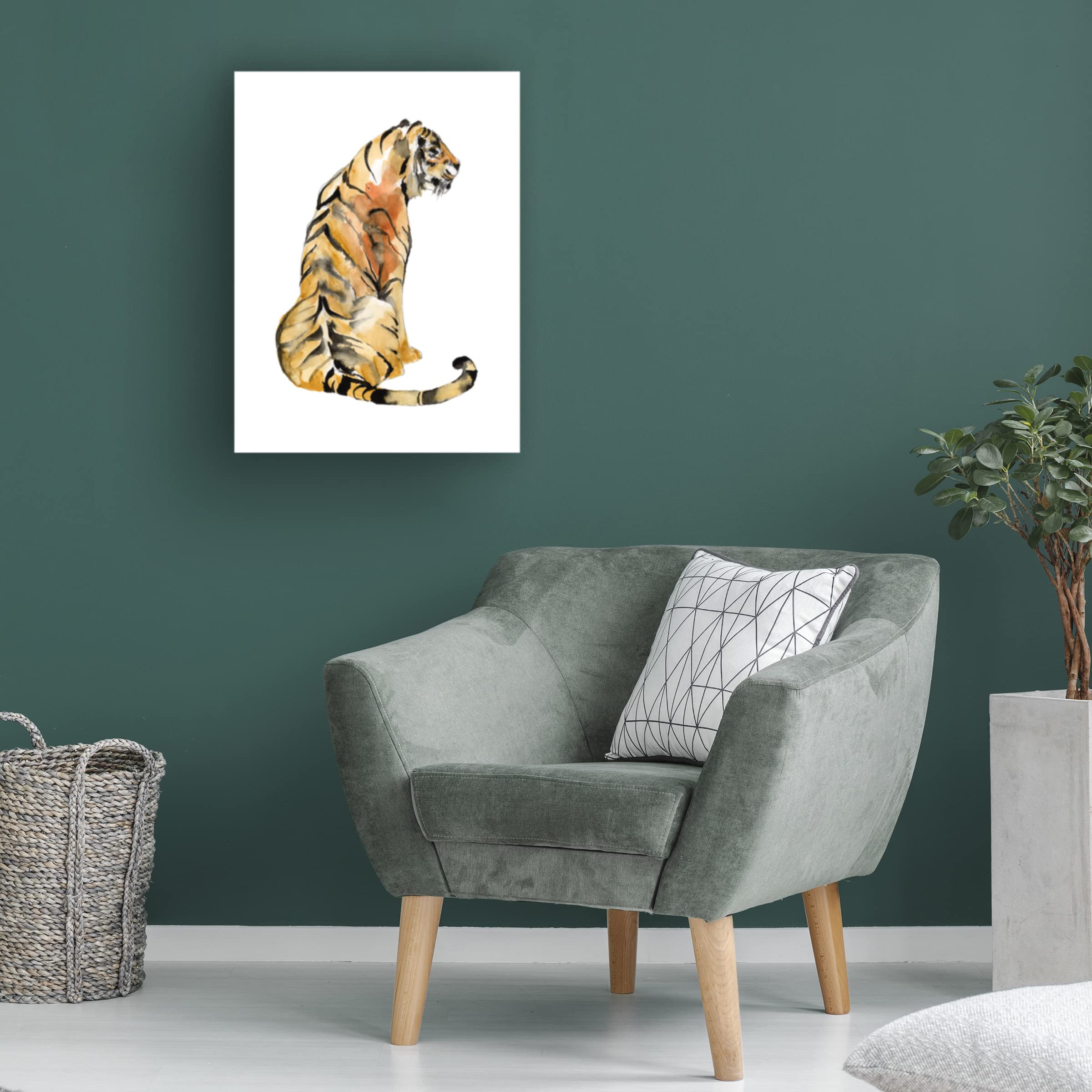 Jennifer Goldberger 'Sitting Tiger I' Canvas Wall Art Print - Modern Wildlife Home Decor for Living Room, Bedroom & Office