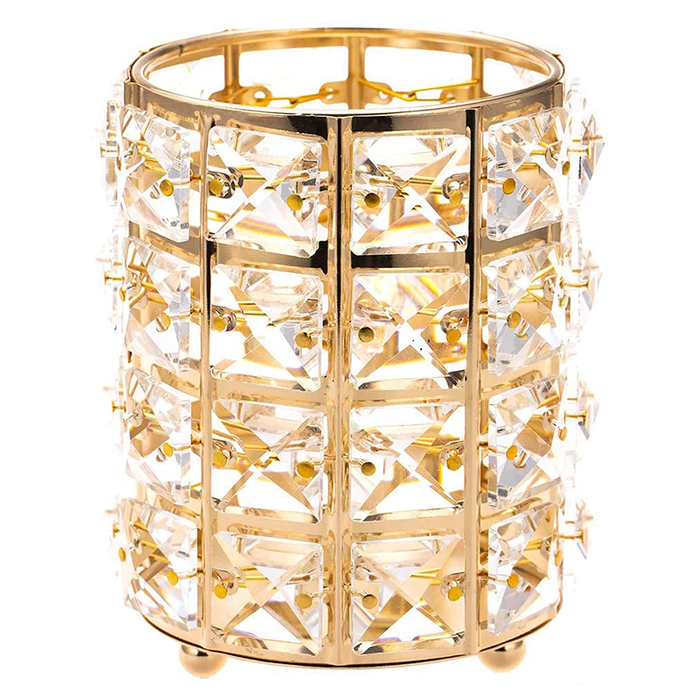 AKOAK 1 Pack Crystal Makeup Brush Holder - Gold Cosmetic Organizer for Eyebrow Pencils, Lipsticks & Makeup Tools | Perfect for Dressing Table, Bedroom, Office & Travel Storage