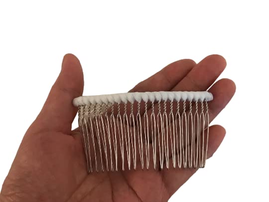 22 Teeth Extra Long Metal Comb with Tulle Wrap - 8.5cm x 4.8cm White Bridal Hair Accessory for Securing Wedding Veils, Updos & Formal Hairstyles - Perfect for Brides, Prom & Special Occasions