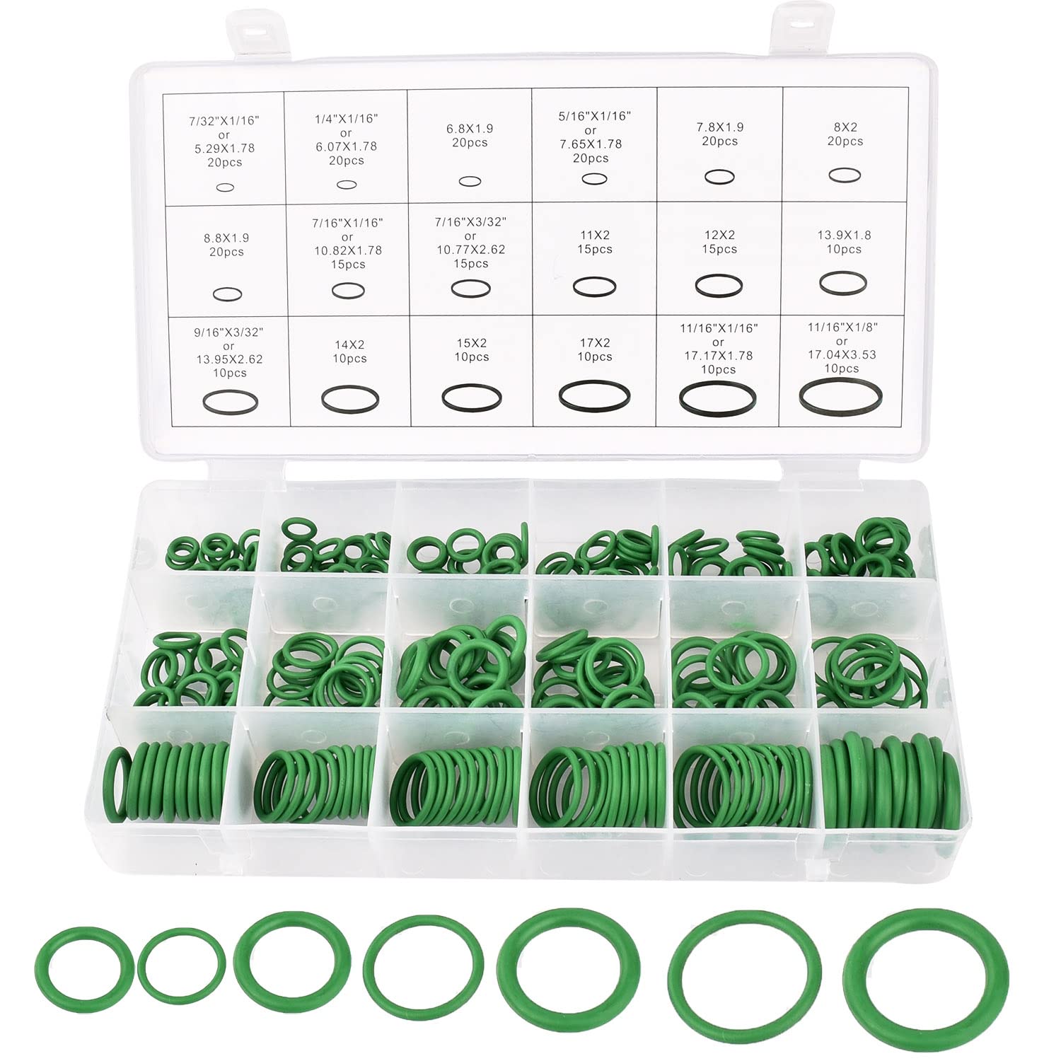 270pcs Rubber O-Ring Kit - 18 Sizes Universal Sealing Gasket Washer Set for Car AC Repair, Plumbing, Pumps, Bearings & Appliances (Green) - Perfect for Automotive, Home & Industrial Maintenance