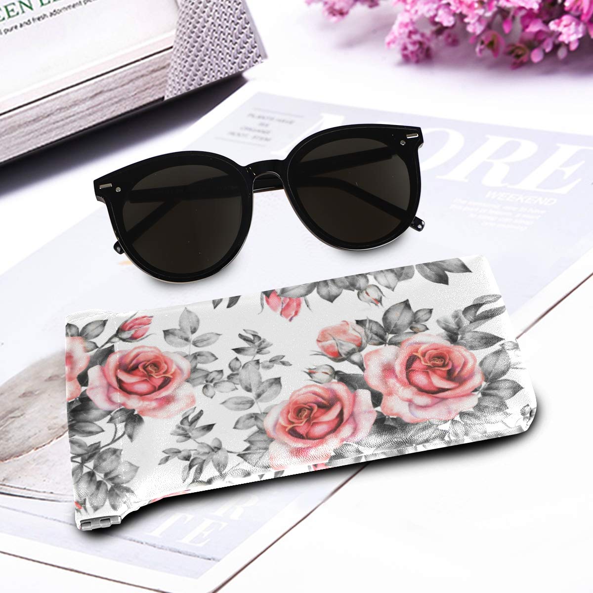 Premium Microfiber Leather Sunglasses Case with Squeeze Top Closure - Stylish Portable Eyewear Pouch for Women - Perfect for Travel, Beach & Everyday Protection