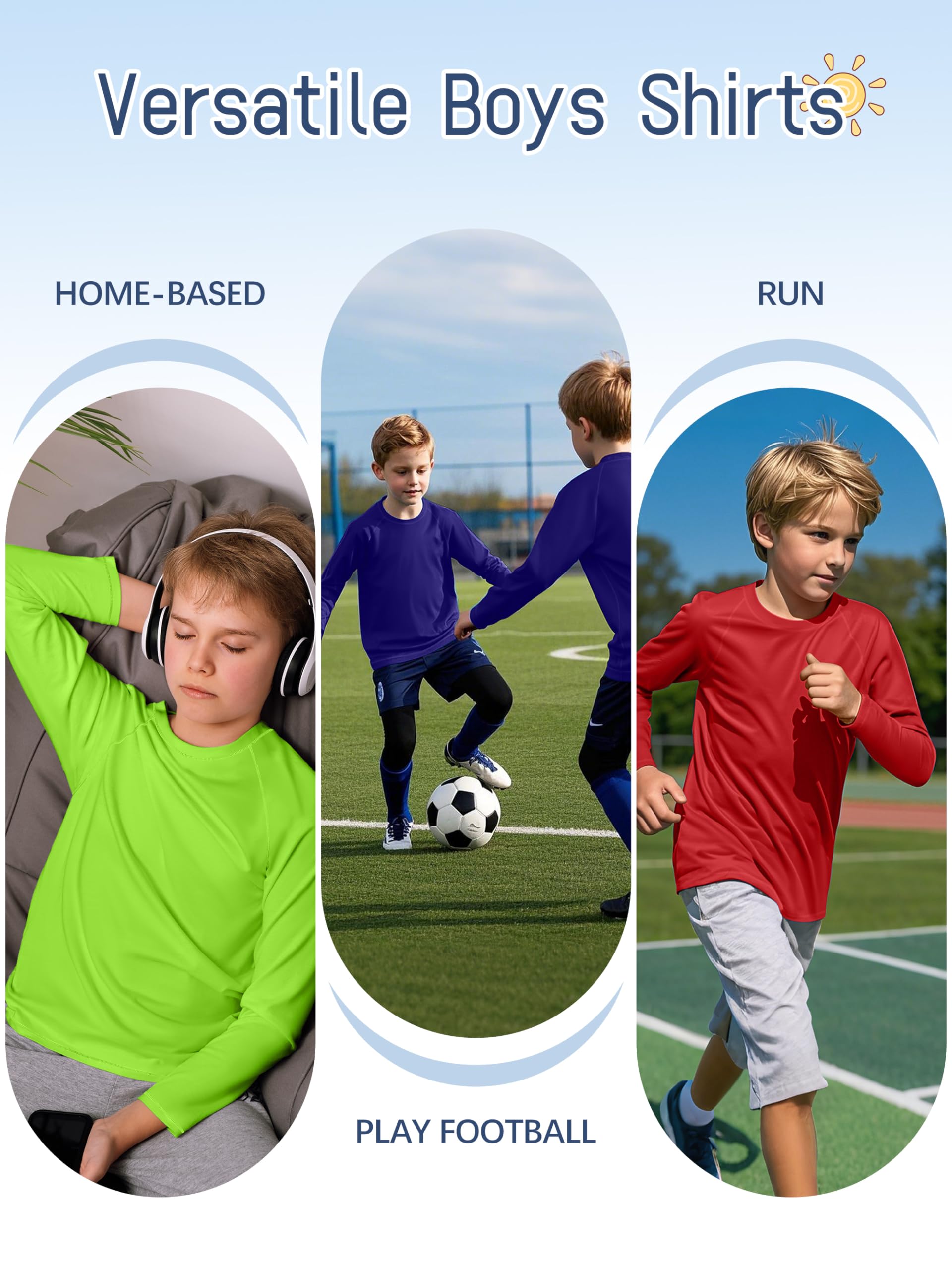 4 Pack Boys' Rash Guard Shirts - SPF 50+ UV Sun Protection, Quick Dry Long Sleeve Swim Shirts for Youth & Kids - Perfect for Beach, Pool & Water Sports