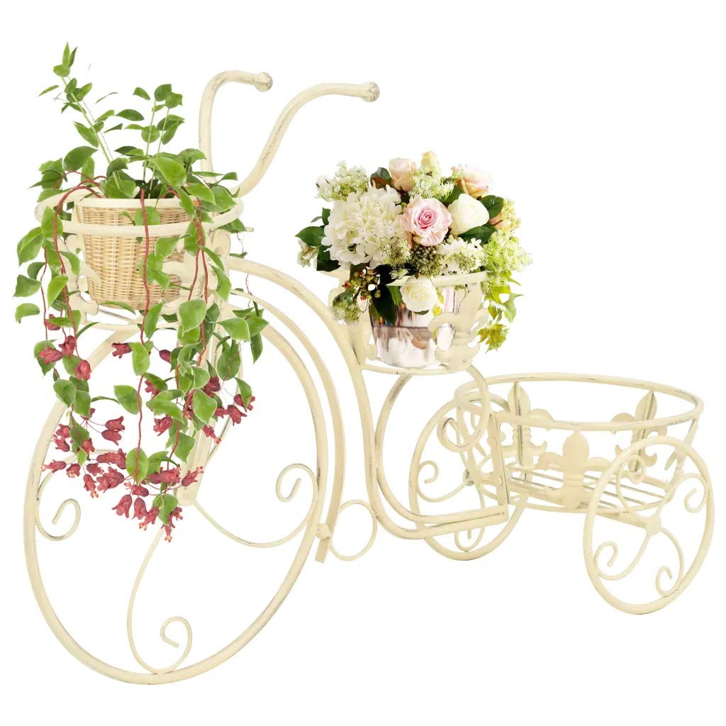 GOTOTOP Decorative Metal Bicycle-Shaped Plant Stand - Indoor/Outdoor Flower Pot Holder Shelf for Garden, Patio, Balcony - 30.3