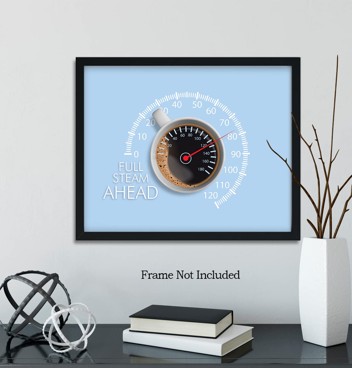Govivo Full Steam Ahead Coffee Station Print - Modern Kitchen & Coffee Bar Decor - Minimalist Office Wall Art - 14x11 Unframed Poster - Perfect for Coffee Lovers & Home Baristas