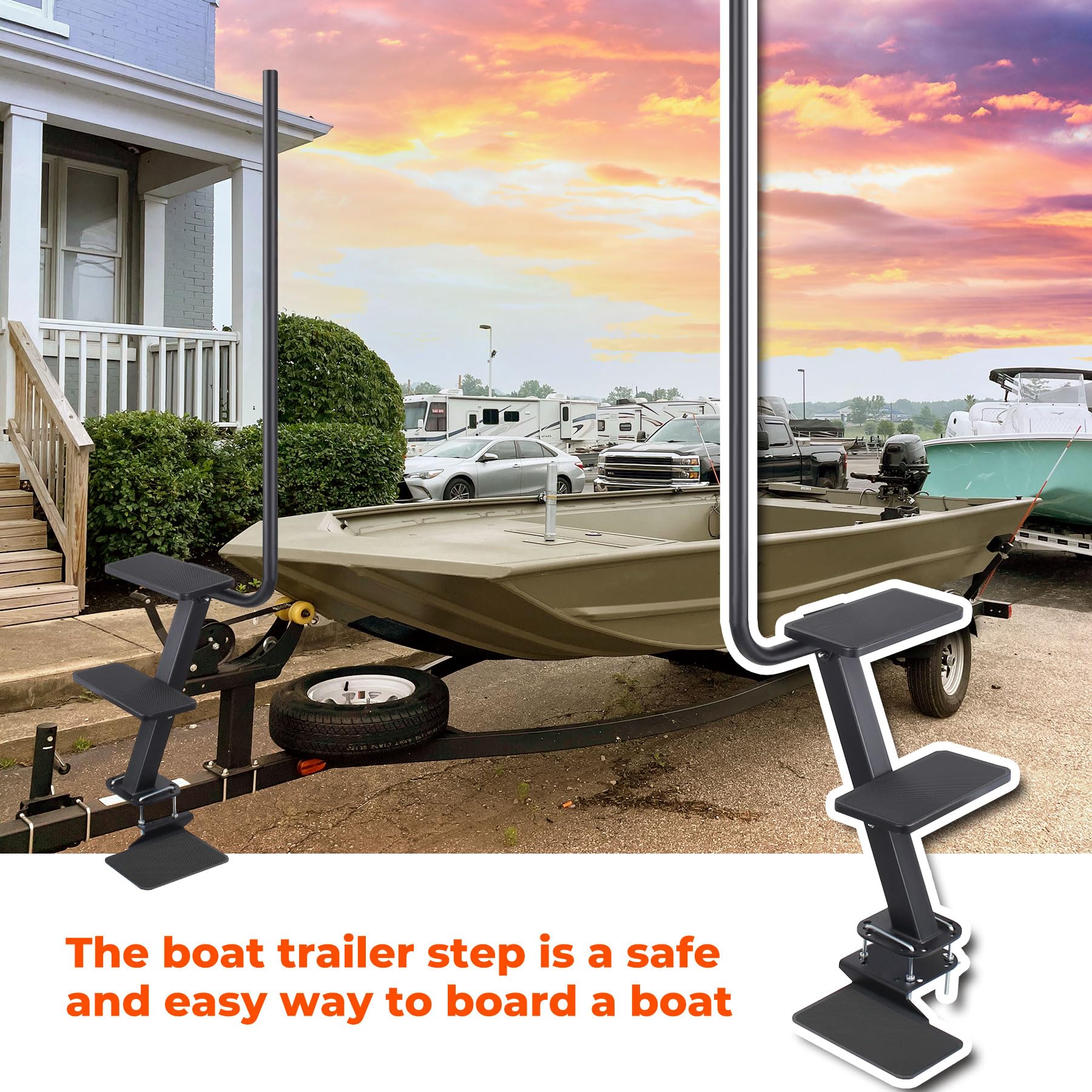 Heavy Duty 3 Step Boat Trailer Ladder - 400 LB Capacity with Non-Slip Surface & Sturdy Handle - Universal Fit for Bass Boats, Pontoon Boats & Trailers - Perfect for Easy Boarding & Safe Water Access