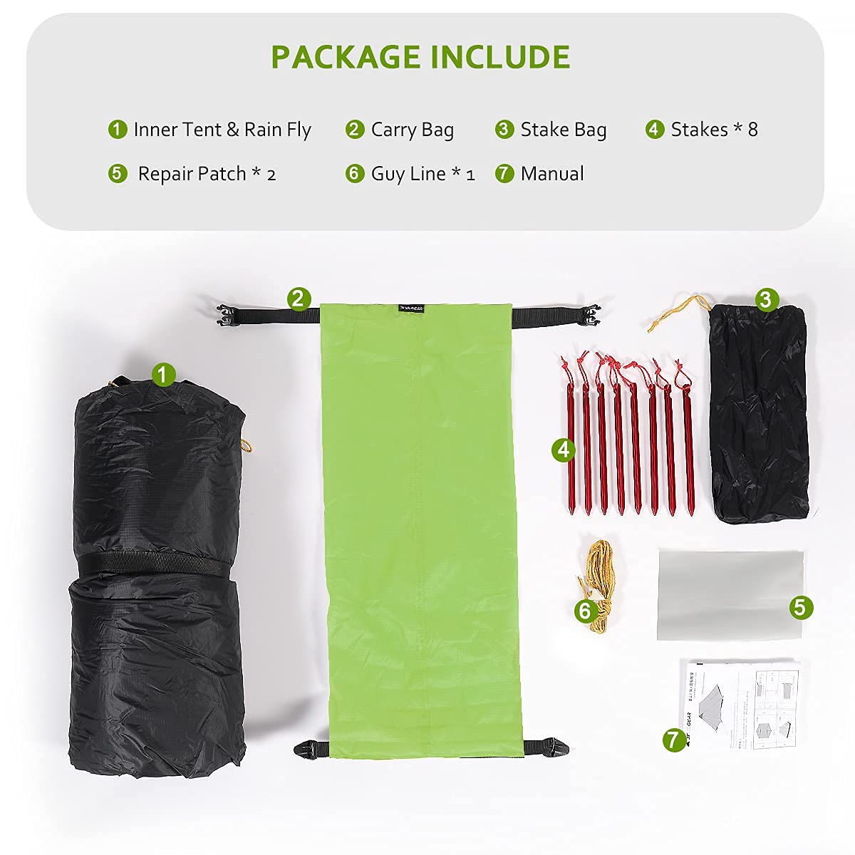 Ultralight 3-Season Backpacking Tent - 1 or 2 Person Lightweight Camping Tent for Outdoor Adventures | Waterproof & Portable LanShan Tent for Hiking, Trekking, Kayaking & Mountain Climbing | Compact Green Shelter for Solo or Couple Camping Trips