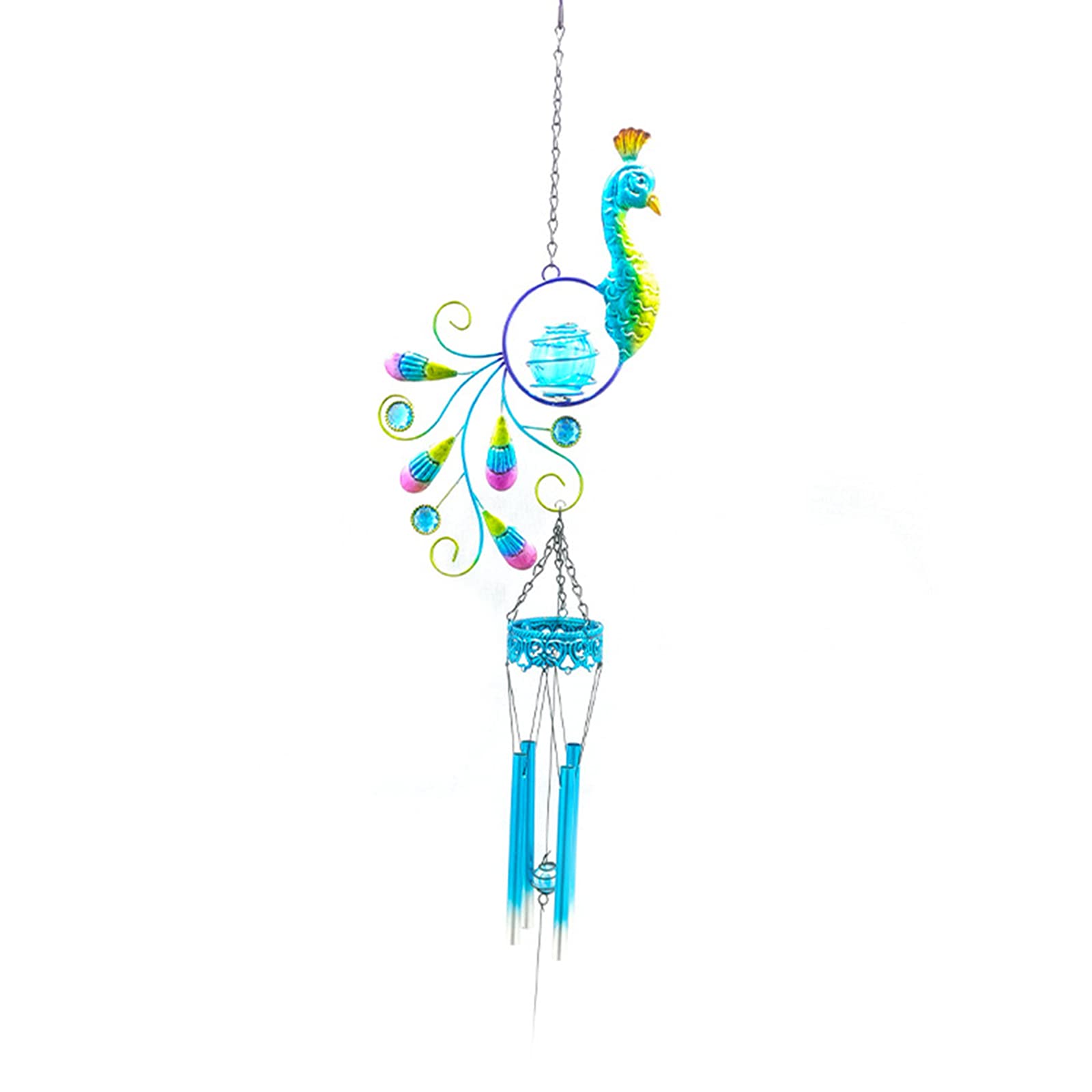 LEMCC Solar Wind Chime with Peacock Design - Waterproof LED Hanging Light for Outdoor Decor - Solar Powered Garden, Patio & Yard Wind Chimes - Perfect for Relaxing Evenings in Backyard, Porch or Balcony