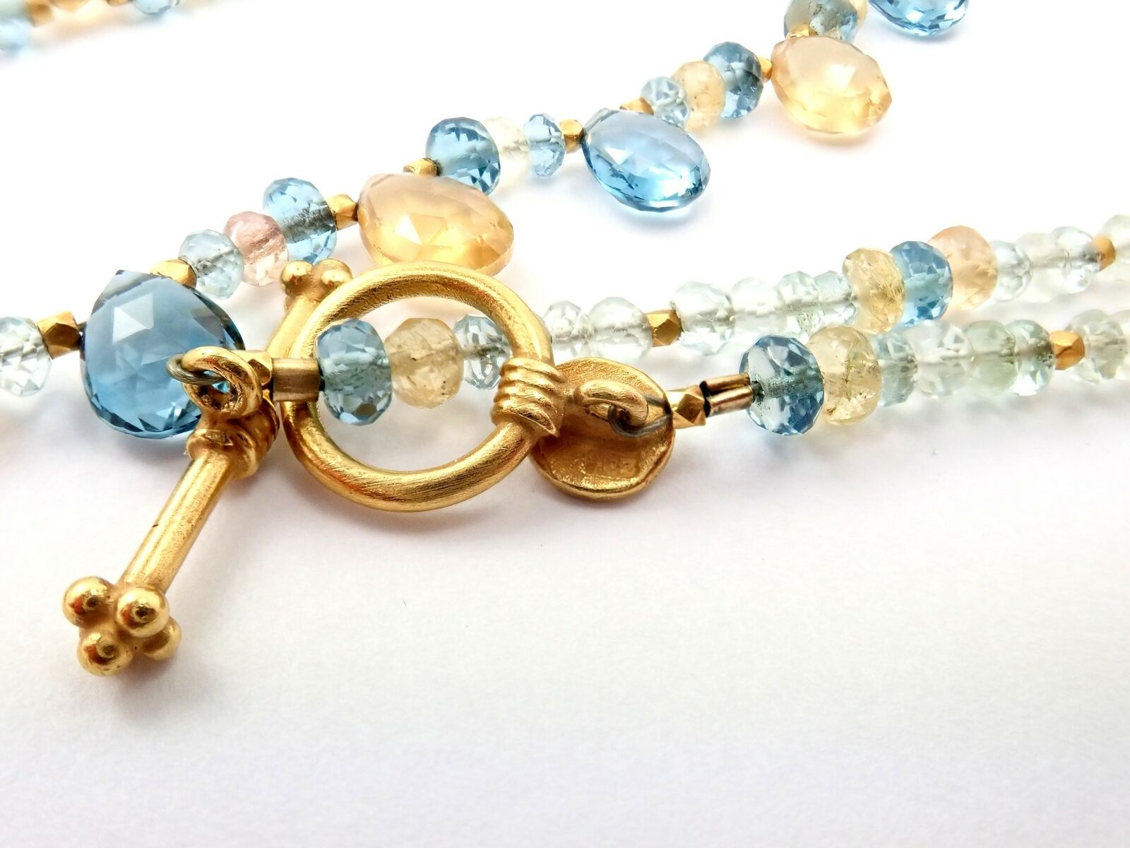 22K Yellow Gold Citrine and Blue Topaz Necklace for Women - Elegant Gemstone Jewelry for Parties, Weddings & Special Occasions