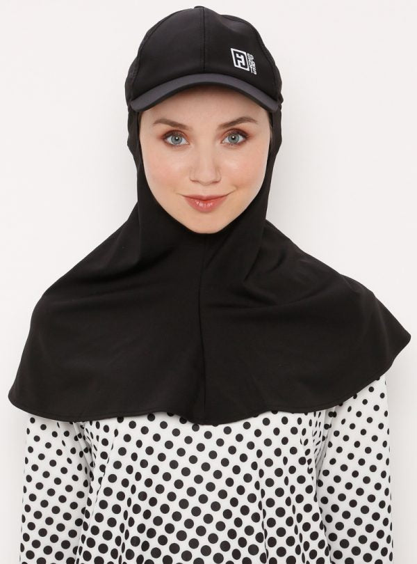 Black Activewear Hijab Cap - Breathable & Comfortable Sports Hijab for Running, Yoga, and Gym Workouts