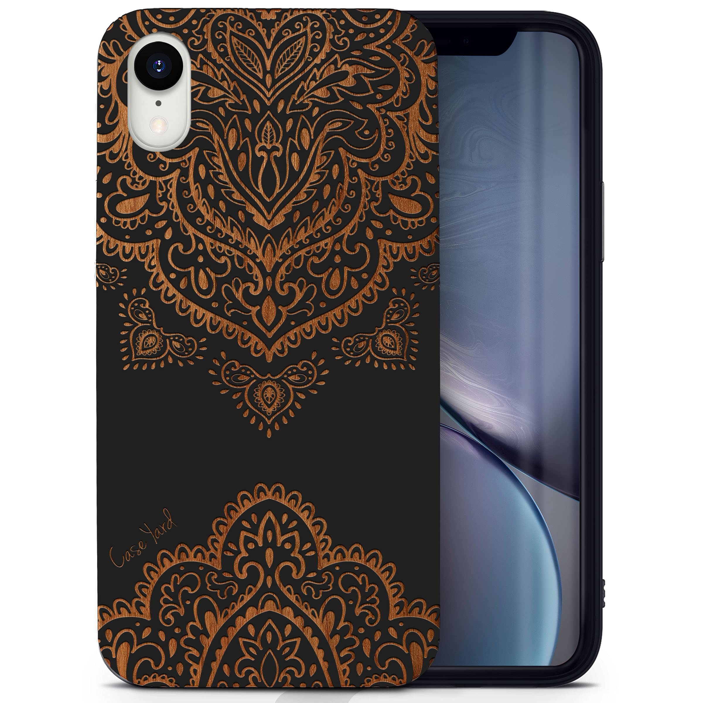 Wooden iPhone XR Case - Laser Engraved Mandala Design, Black Wood Protective Cover | Slim Fit Shockproof Phone Case for Men & Women | Perfect for Outdoor Activities, Travel & Daily Use