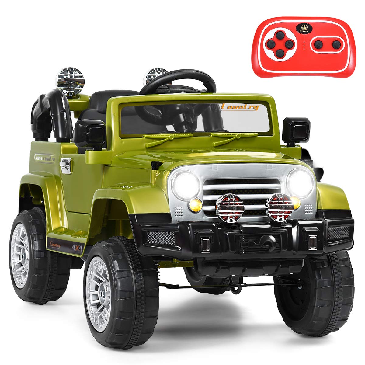 HONEY JOY 12V Battery Powered Ride On Truck for Kids - Remote Control Electric Car with MP3 Player, Music, Horn, LED Lights & Spring Suspension - Open Door Design for Boys & Girls (Green) - Perfect for Indoor Play, Outdoor Adventures & Birthday Gifts