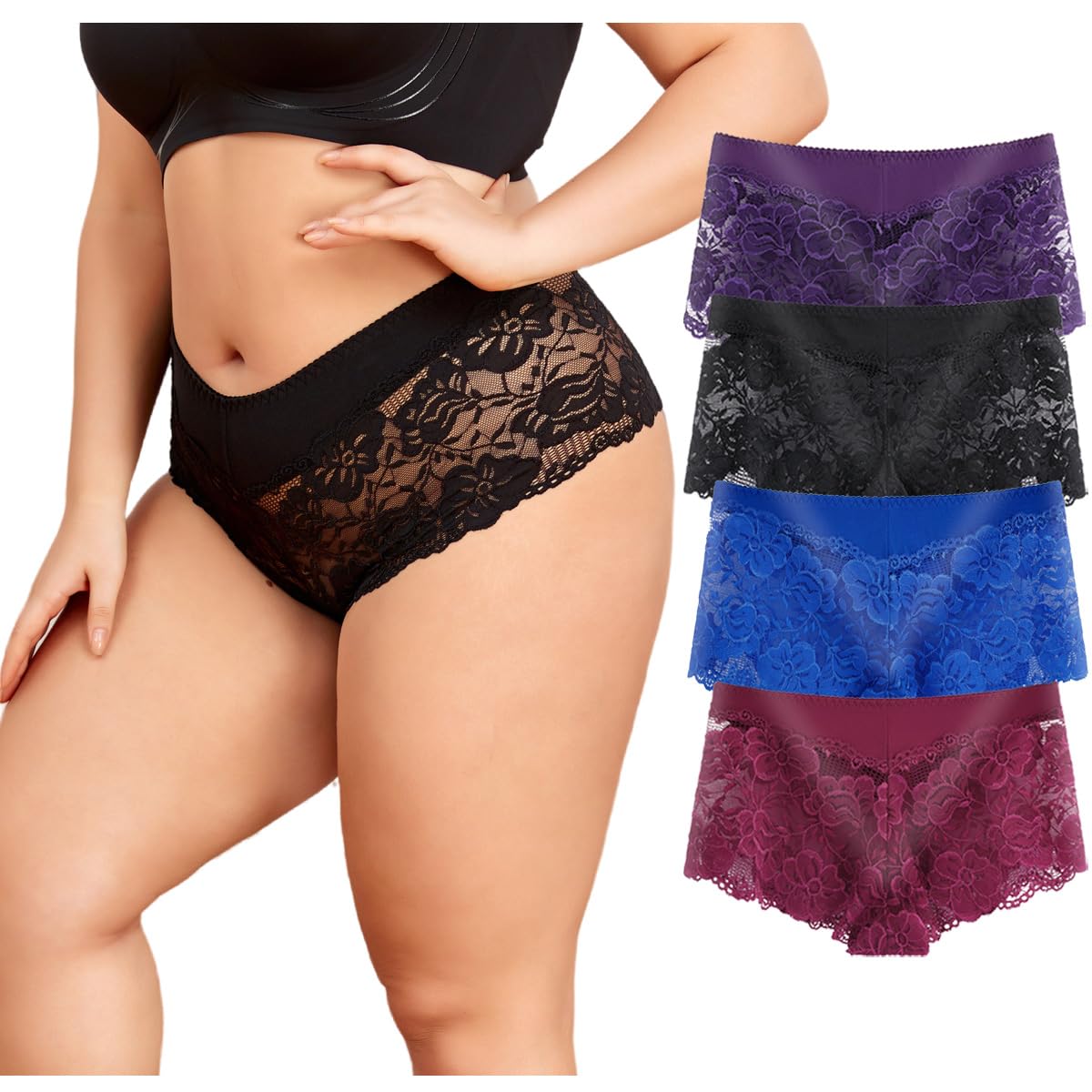 Timothee Women's Lace Boyshorts & Hipster Panties - Soft, Sexy, Cheeky Underwear for Regular & Plus Size - Pack of 3/4/8 - Perfect for Everyday Comfort, Date Nights & Special Occasions