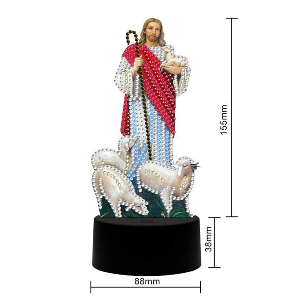 PigPigBoss Jesus Diamond Painting Night Light Kit - LED Religious Night Lamp for Adults, DIY Home Decor Art Gift for Christmas, Bedroom, Prayer Room & Meditation Space